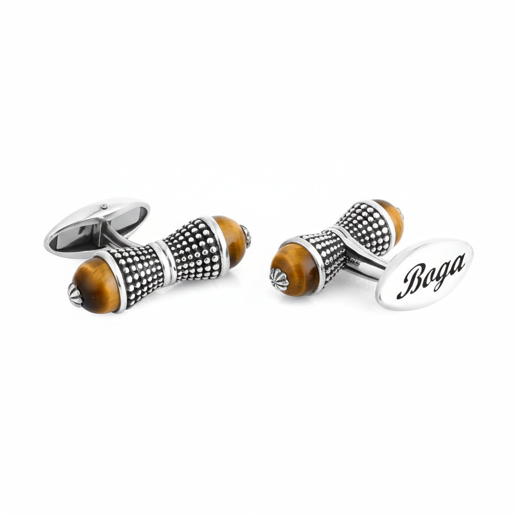 Concave Bubble Gem Stone Cufflinks in Sterling Silver