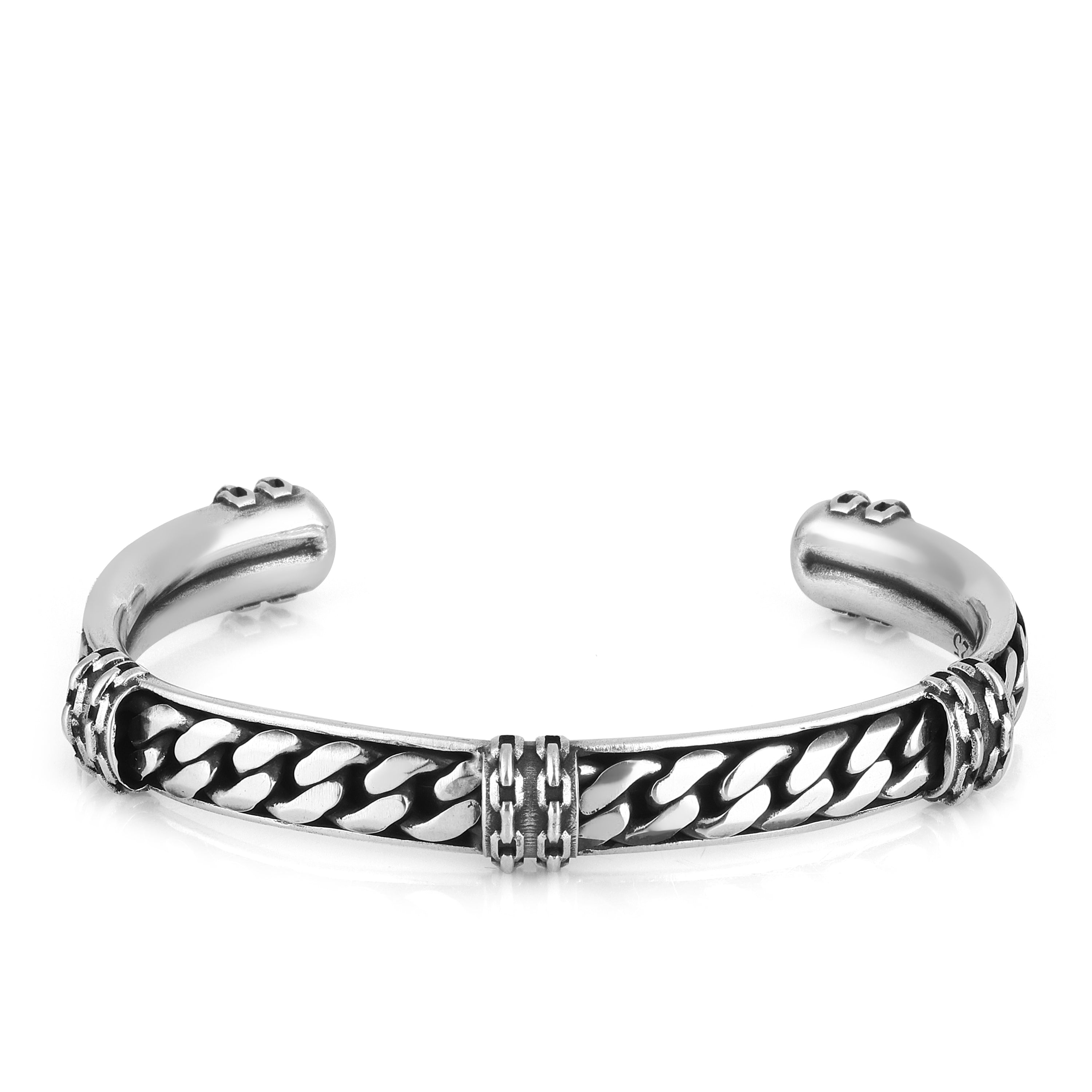 Cuff Cuban Chain Bracelet in Sterling Silver