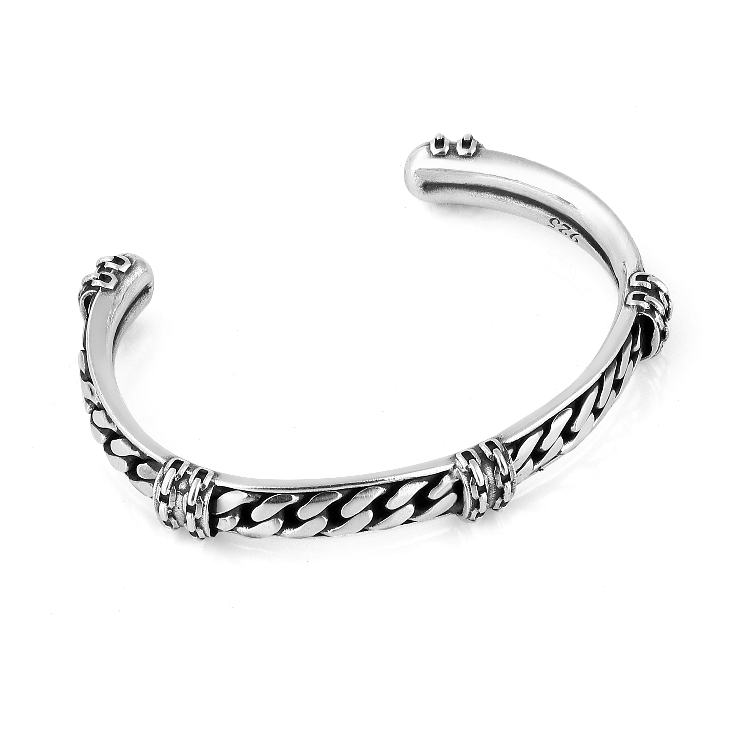 Cuff Cuban Chain Bracelet in Sterling Silver