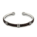 Cuff Double Leather Chn Thick Bracelet in Sterling Silver