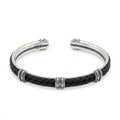 Cuff Double Leather Chn Thick Bracelet in Sterling Silver