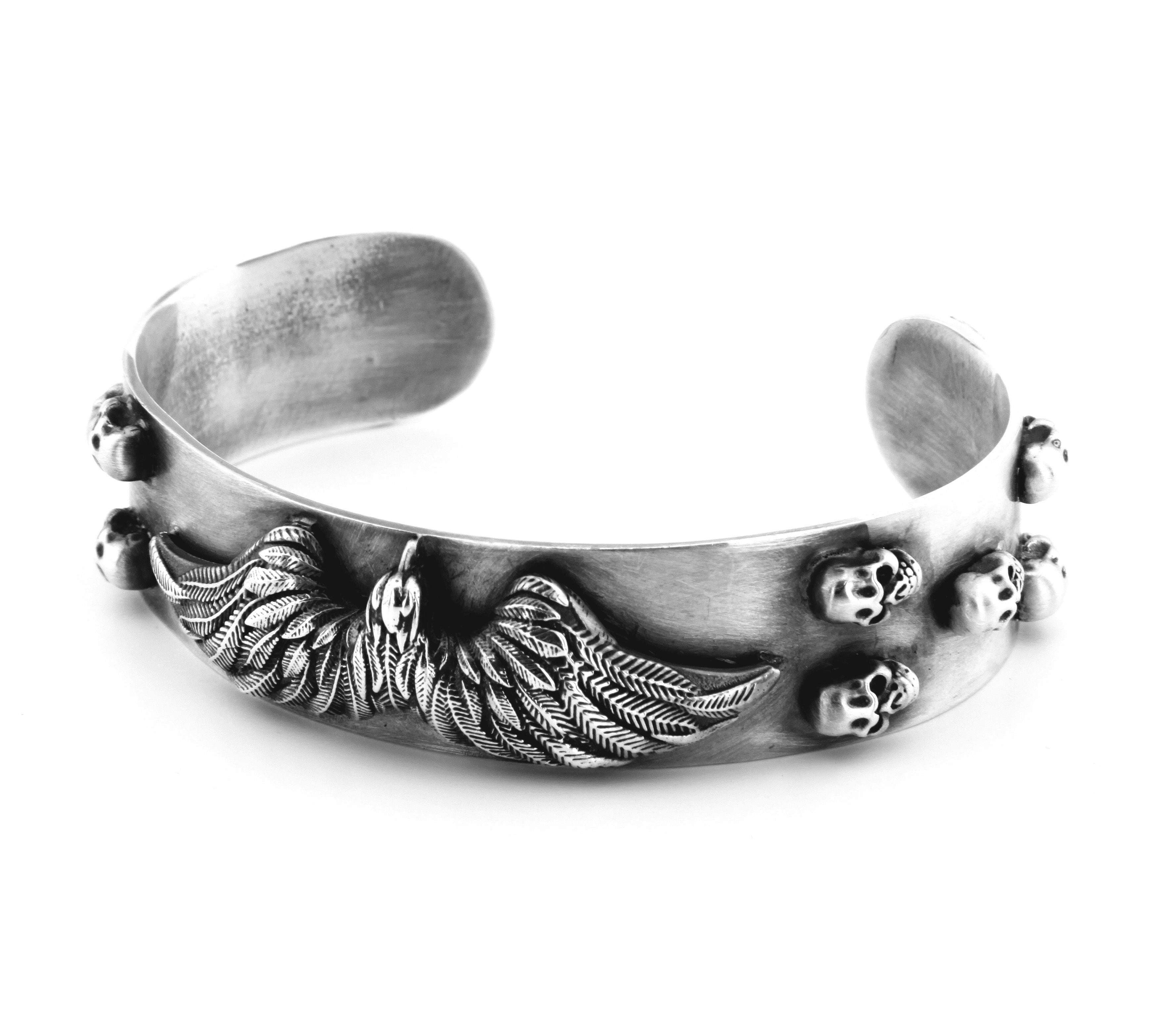 Cuff Eagle with Skulls Bracelet in Sterling Silver