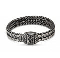 Curved Square Engraved Magnet Double Chain Bracelet in Sterling Silver