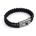 Double Lock Gem Stone-leather Bracelet in Sterling Silver
