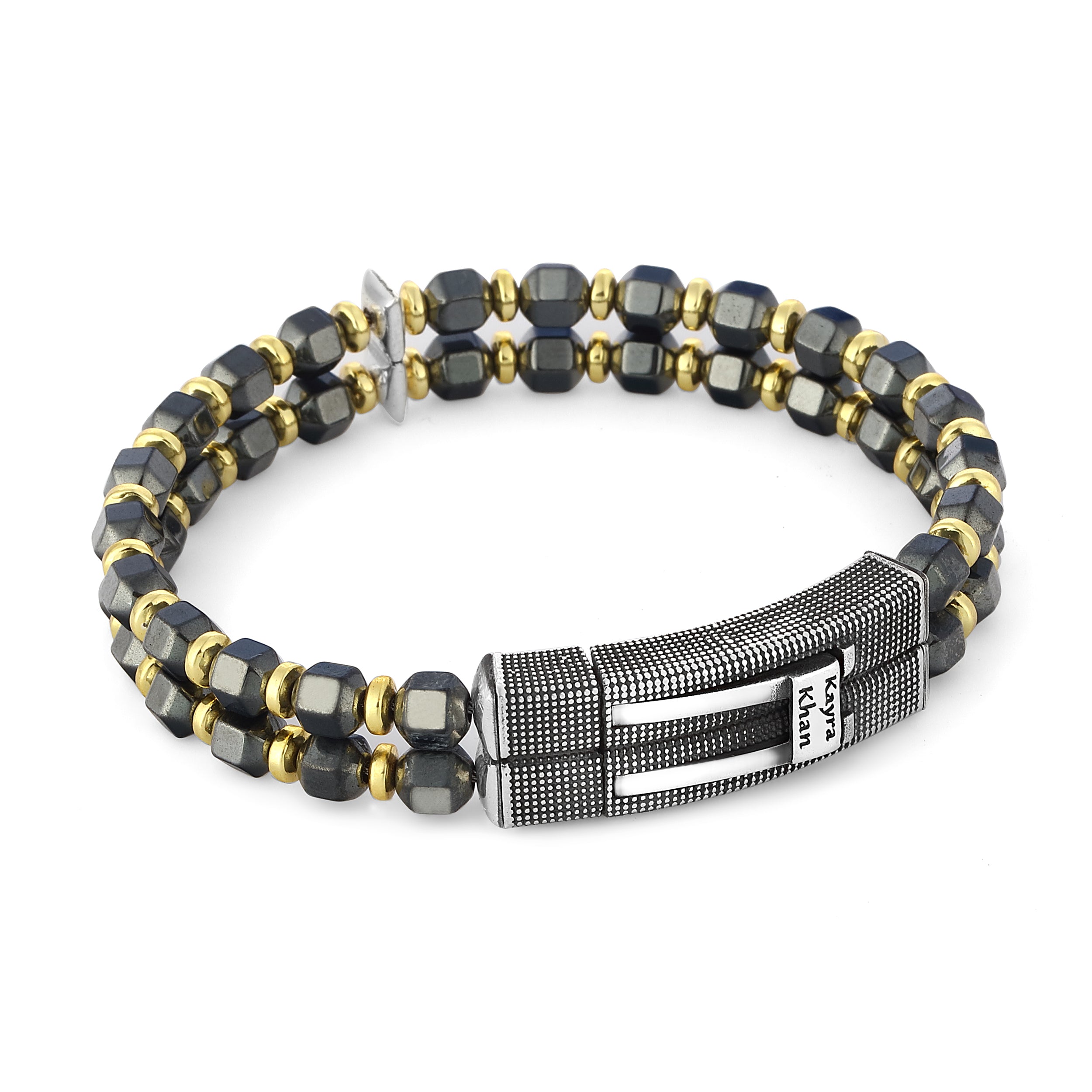 Square Double Bubble Hematite Bracelet in Sterling Silver