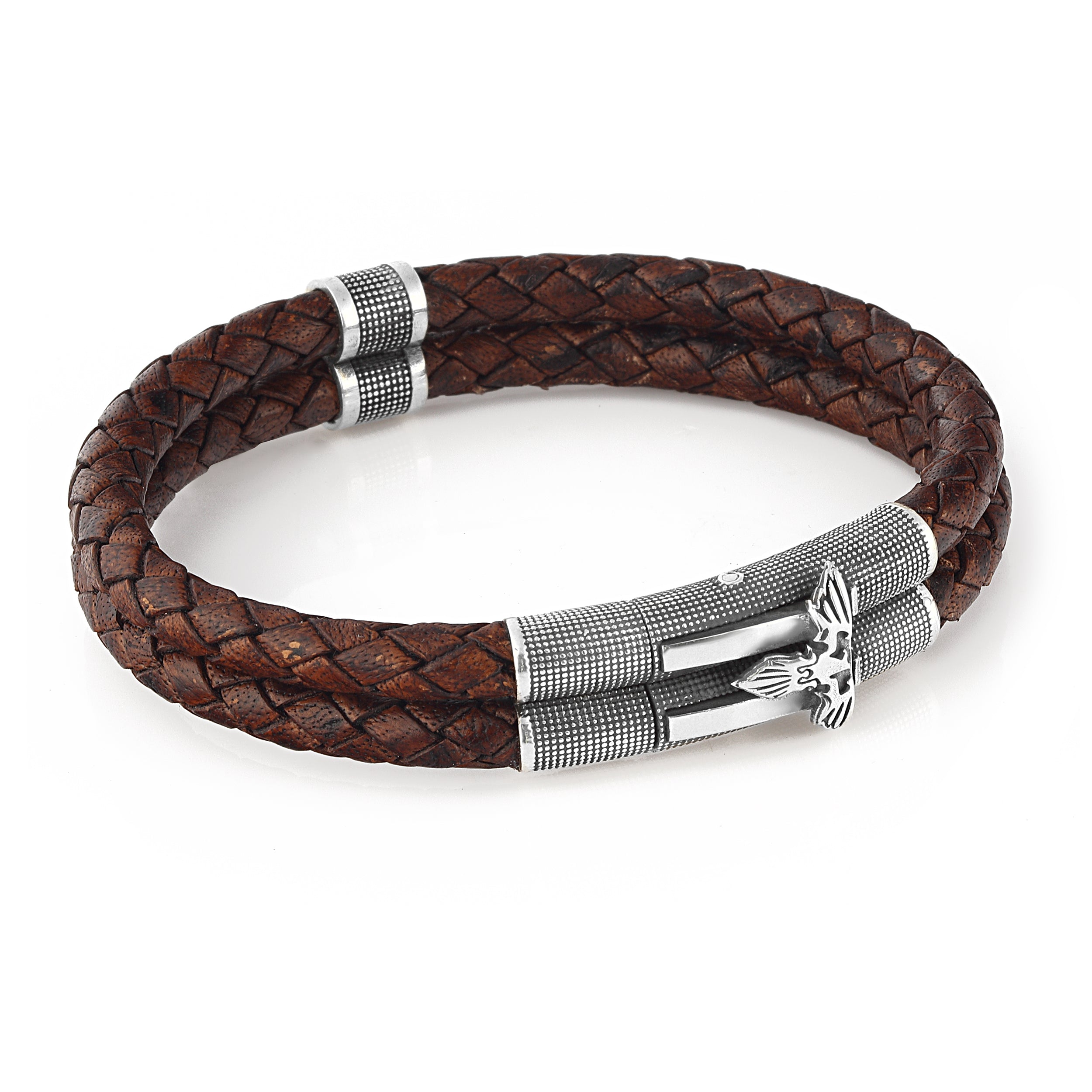 Double Lock Oo - Bubble Leahter Bracelet in Sterling Silver