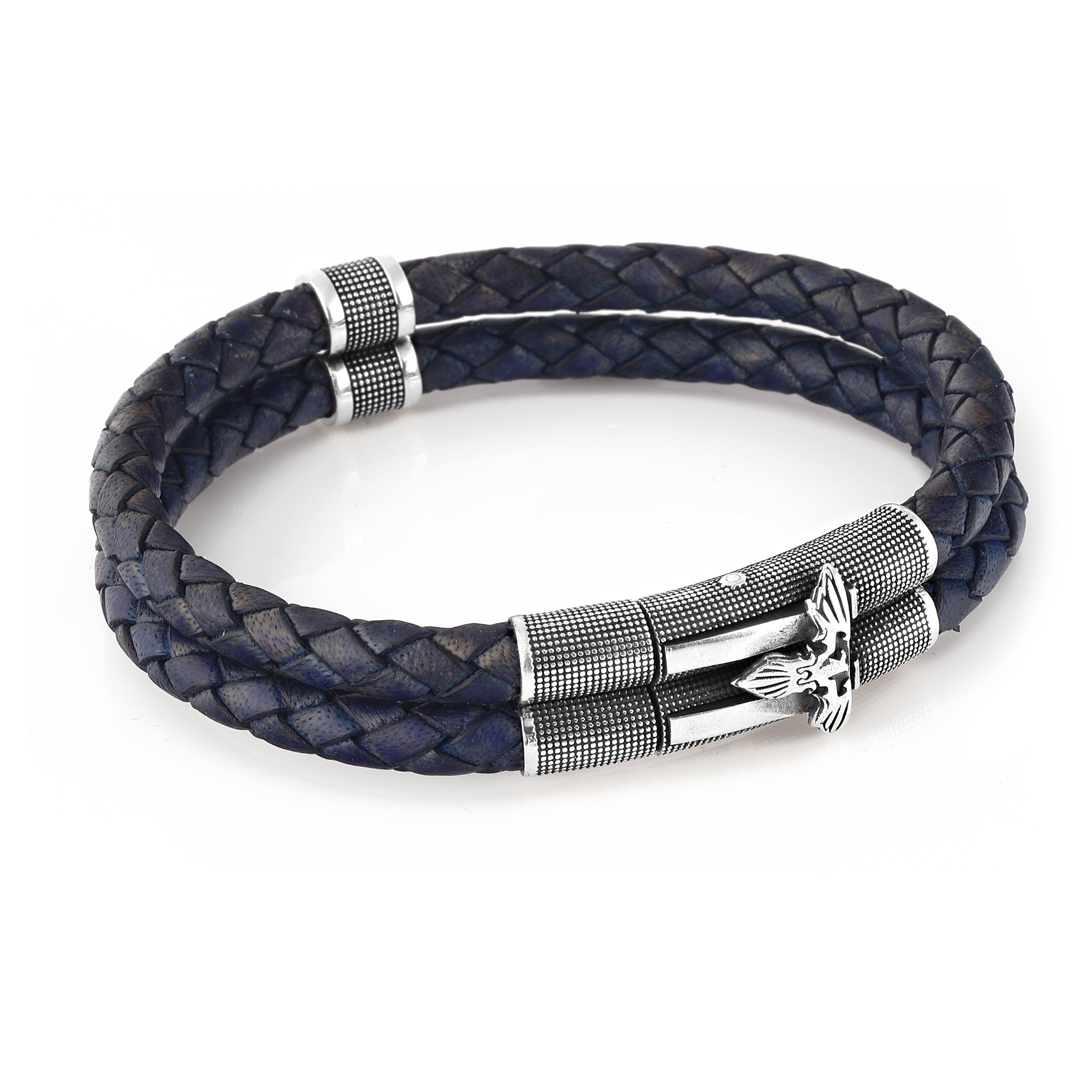 Double Lock Oo - Bubble Leahter Bracelet in Sterling Silver