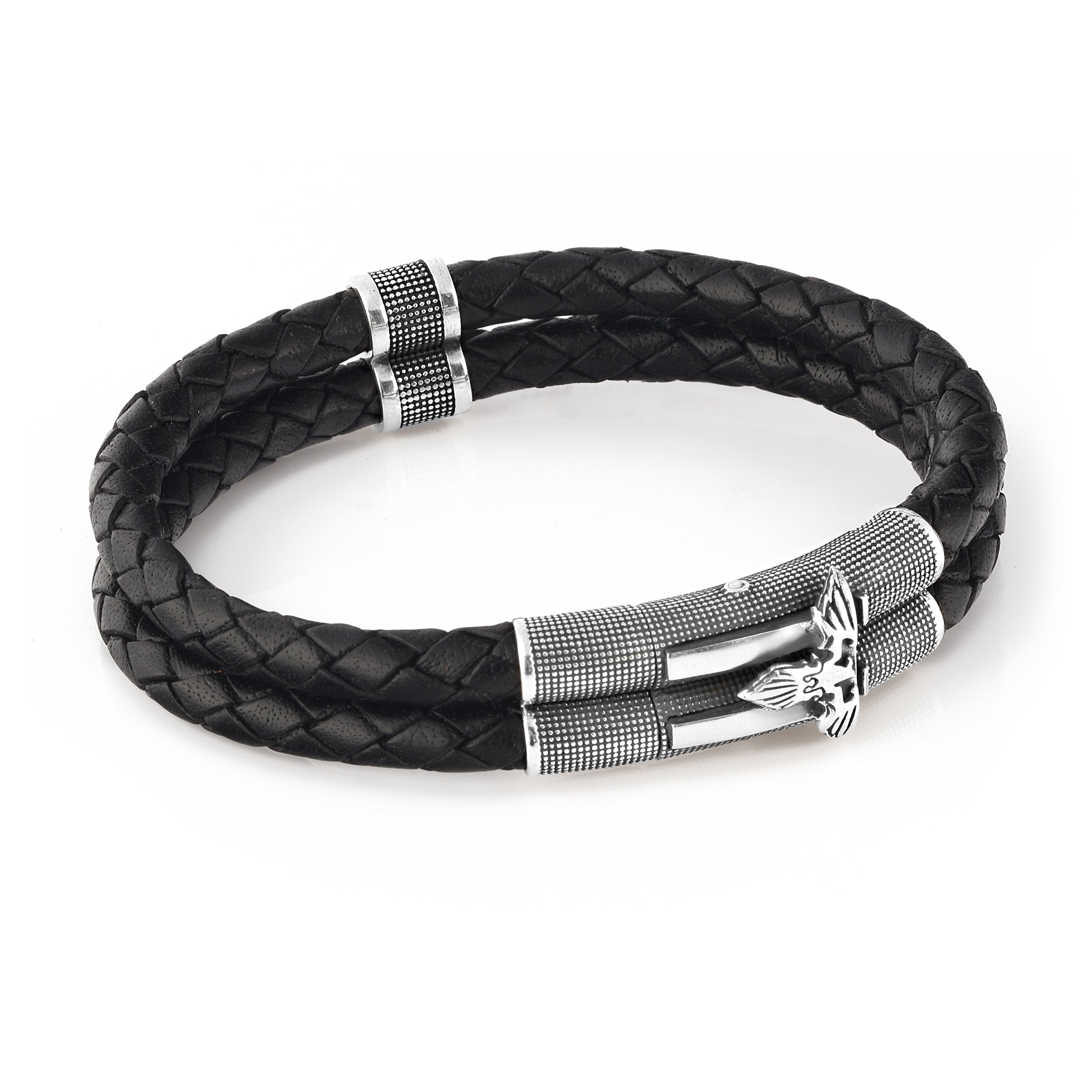 Double Lock Oo - Bubble Leahter Bracelet in Sterling Silver