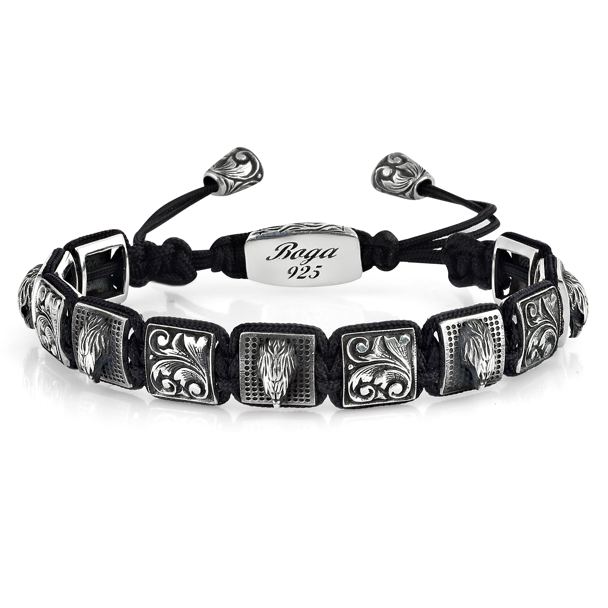Eagle Engraved Macrame Bracelet in Sterling Silver