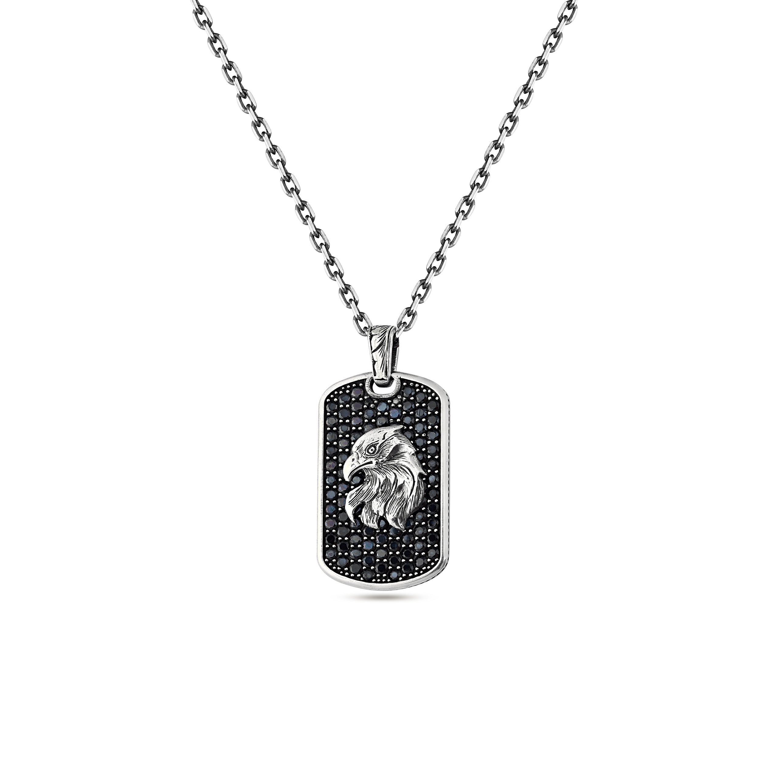 Eagle Zircon Bubble Back Necklace in Sterling Silver