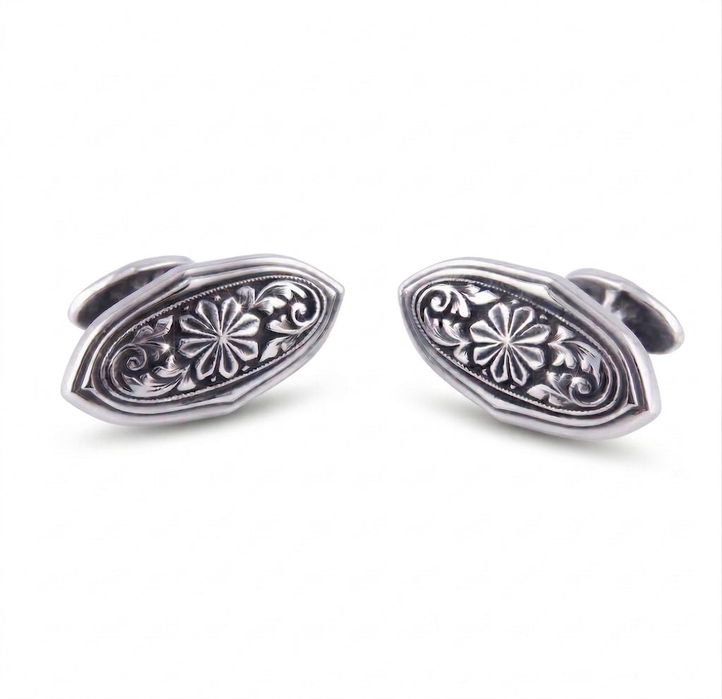 Elips Engraved Cufflinks in Sterling Silver