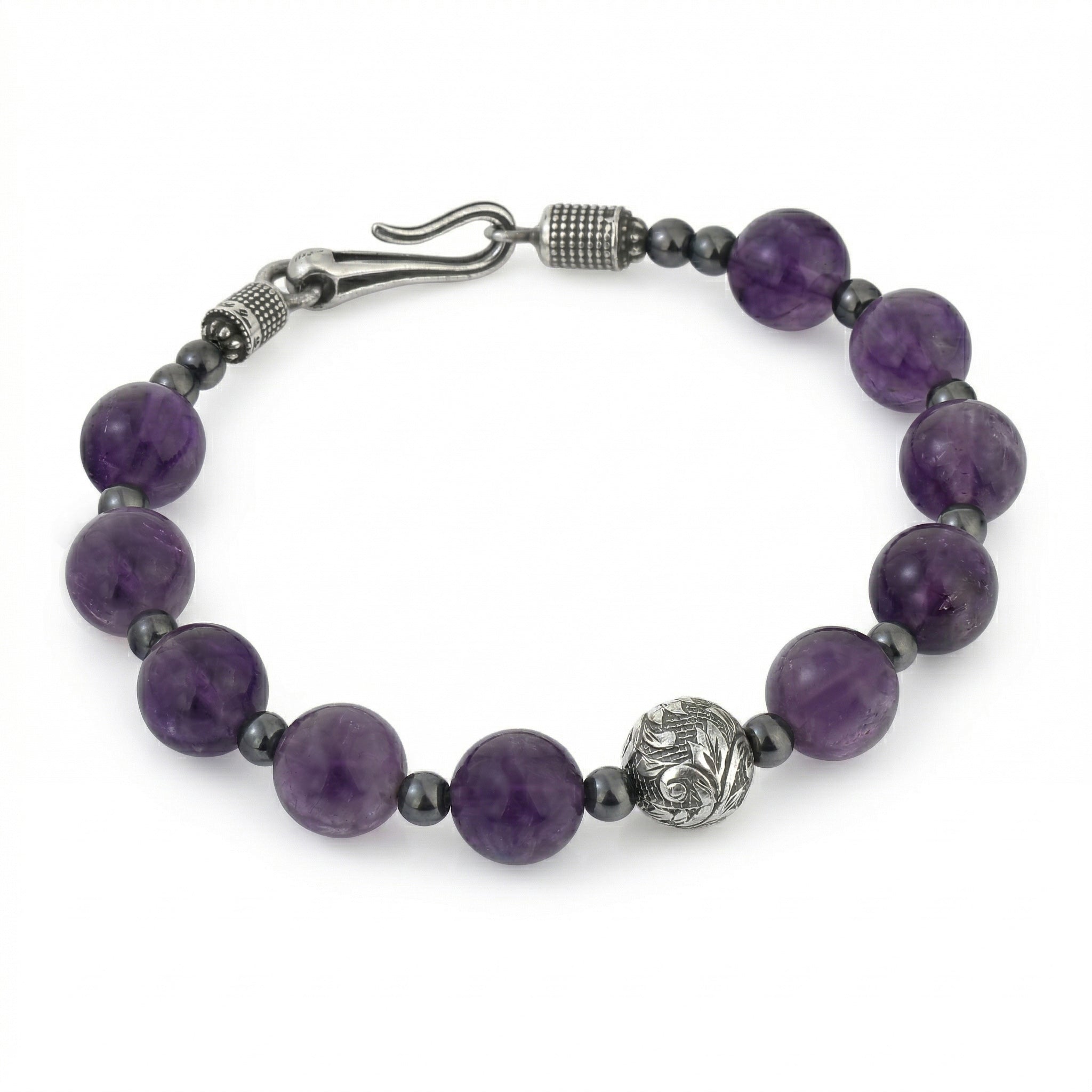 Engraved Gemstone Hook Bracelet in Sterling Silver