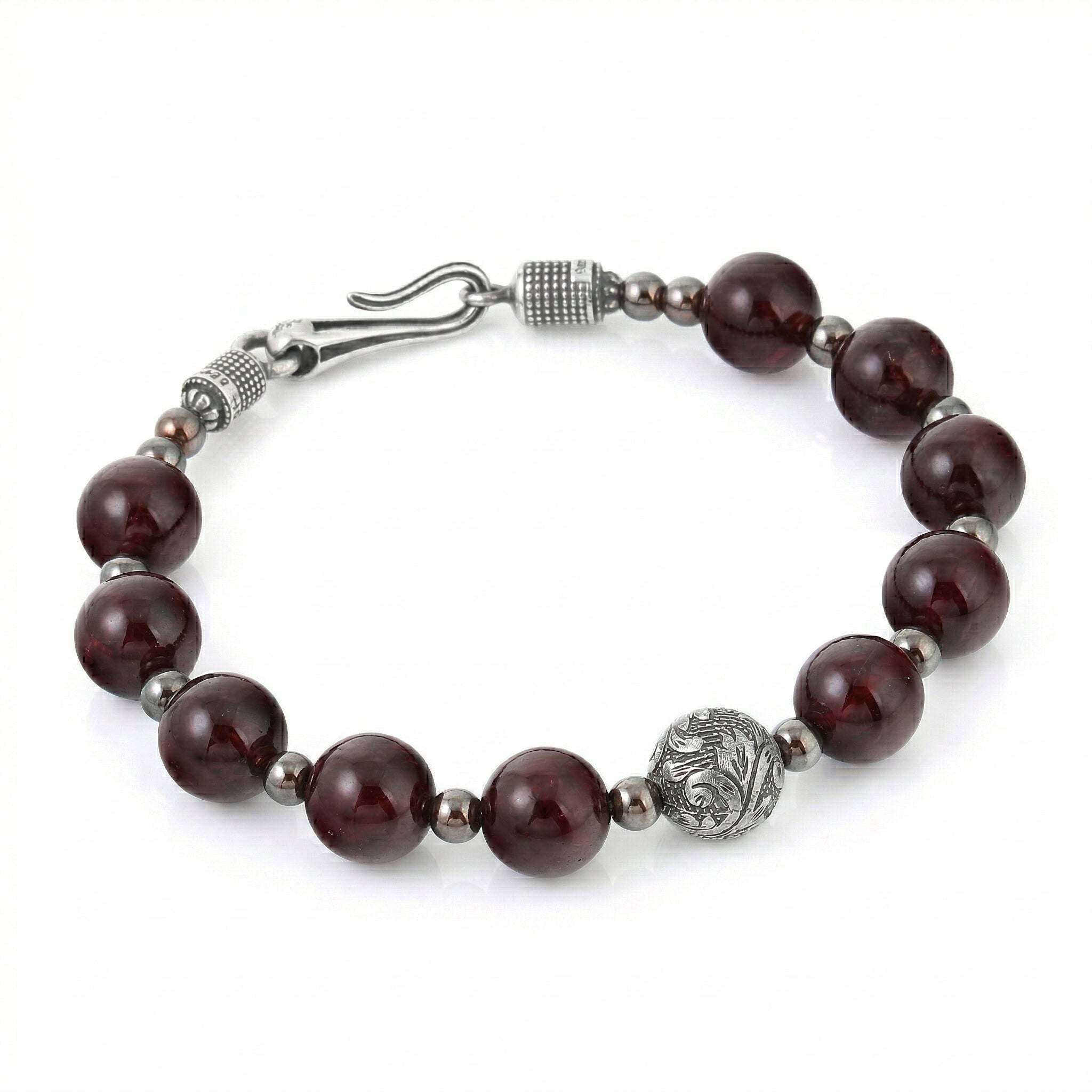 Engraved Gemstone Hook Bracelet in Sterling Silver