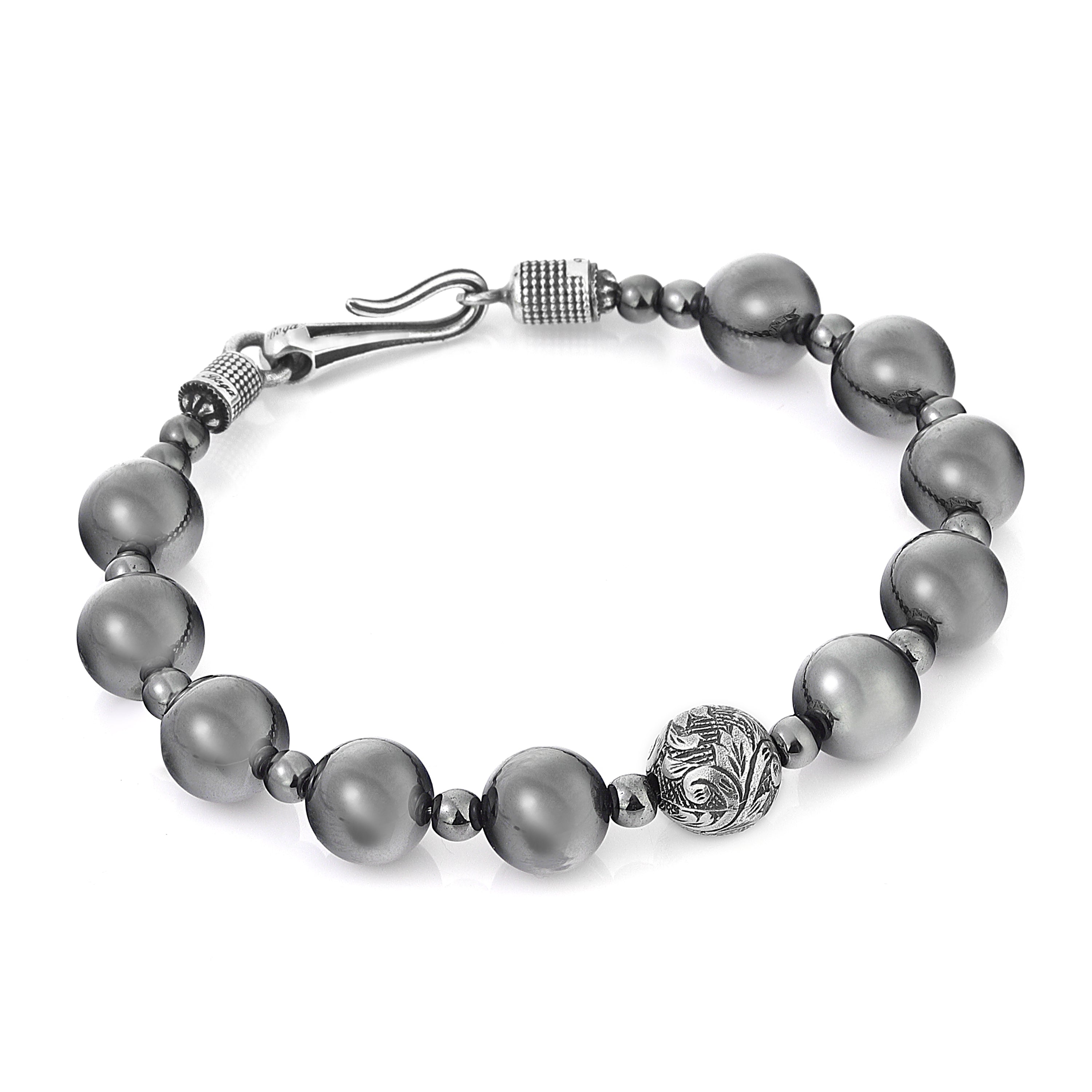 Engraved Gemstone Hook Bracelet in Sterling Silver