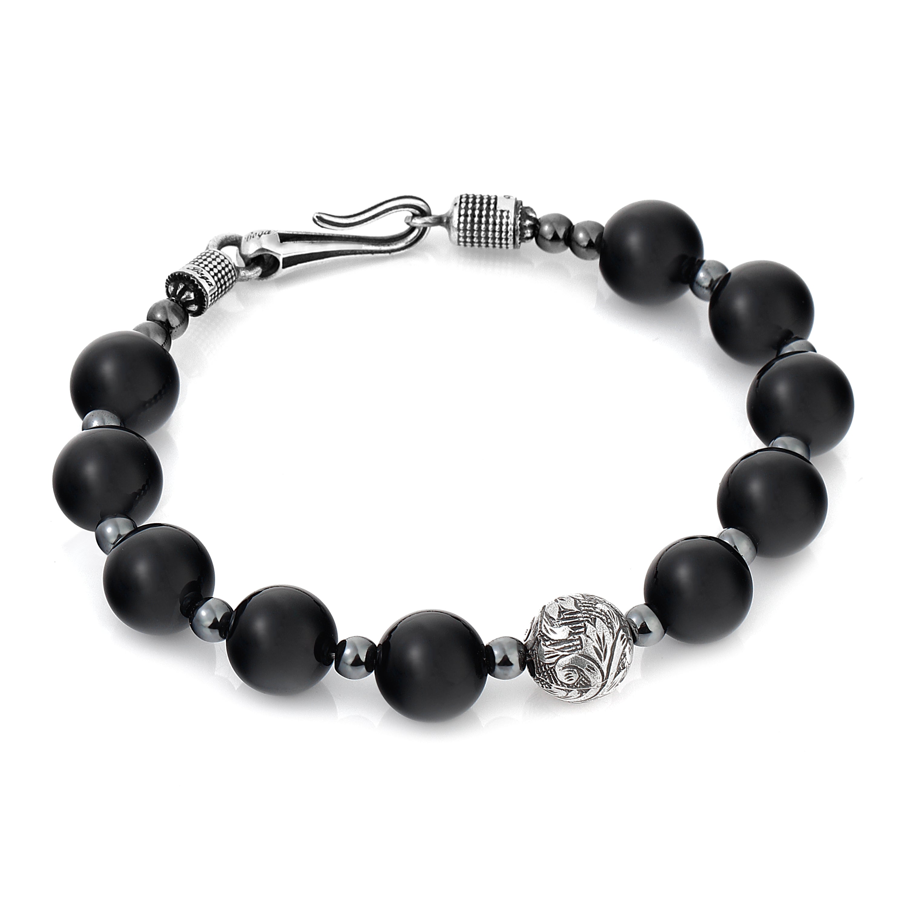Engraved Gemstone Hook Bracelet in Sterling Silver