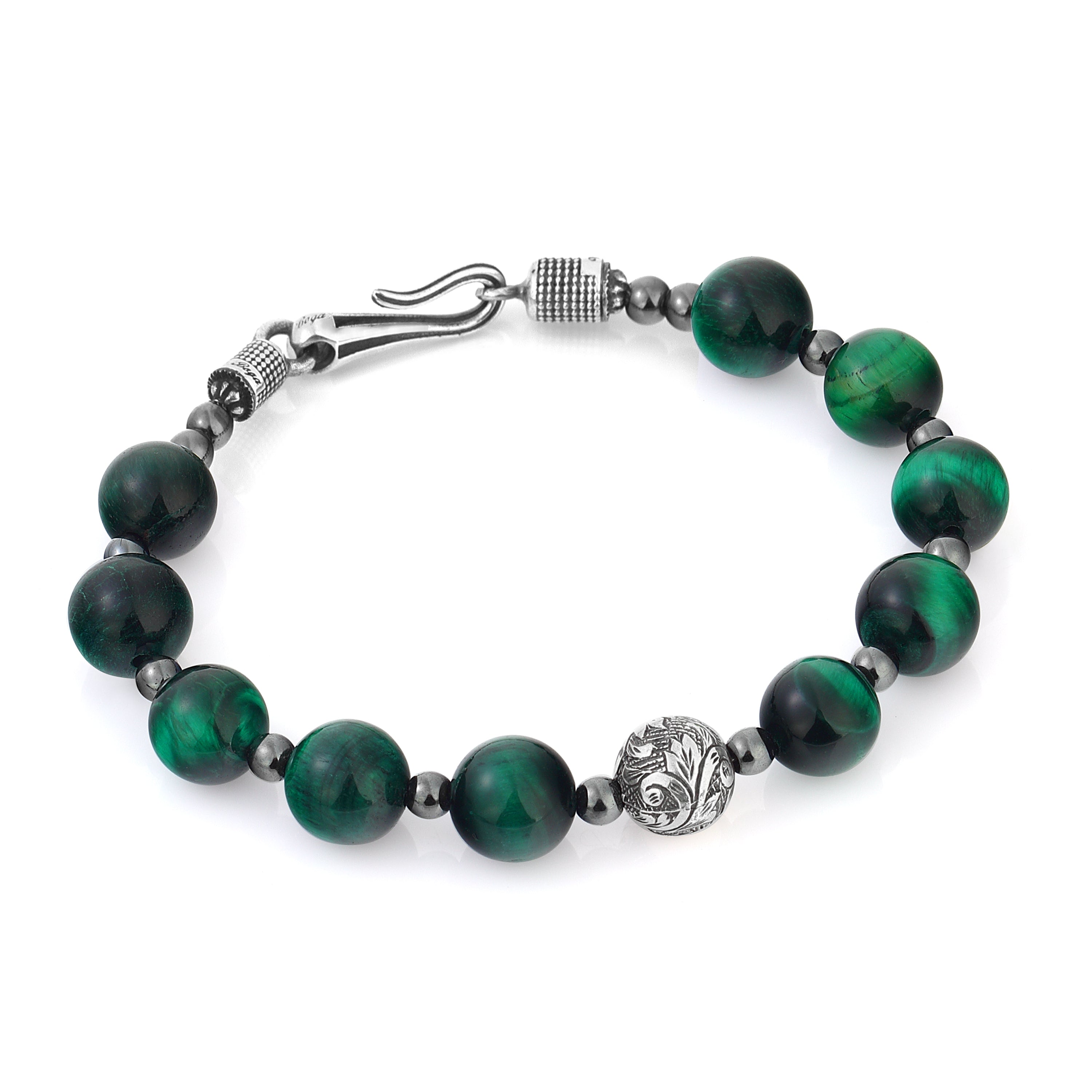 Engraved Gemstone Hook Bracelet in Sterling Silver