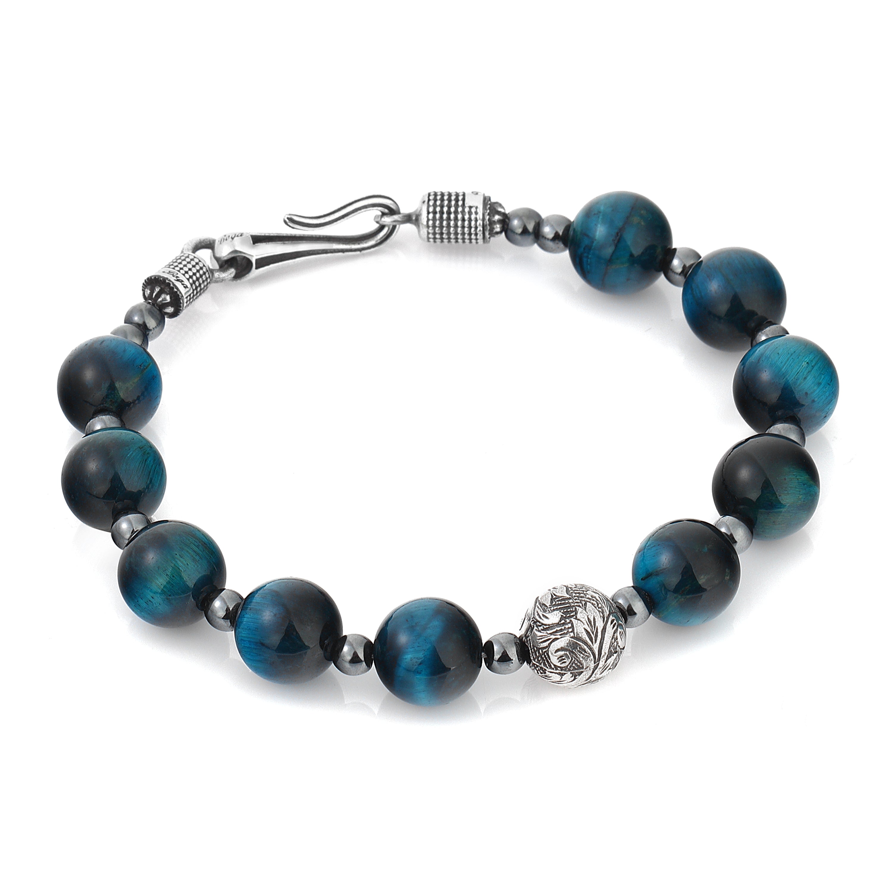 Engraved Gemstone Hook Bracelet in Sterling Silver