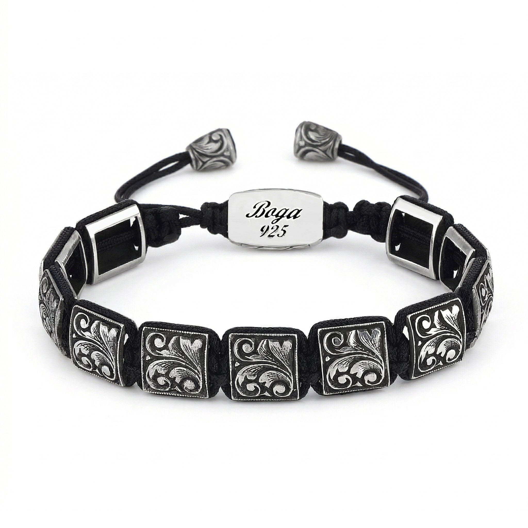 Engraved Macrame Bracelet in Sterling Silver