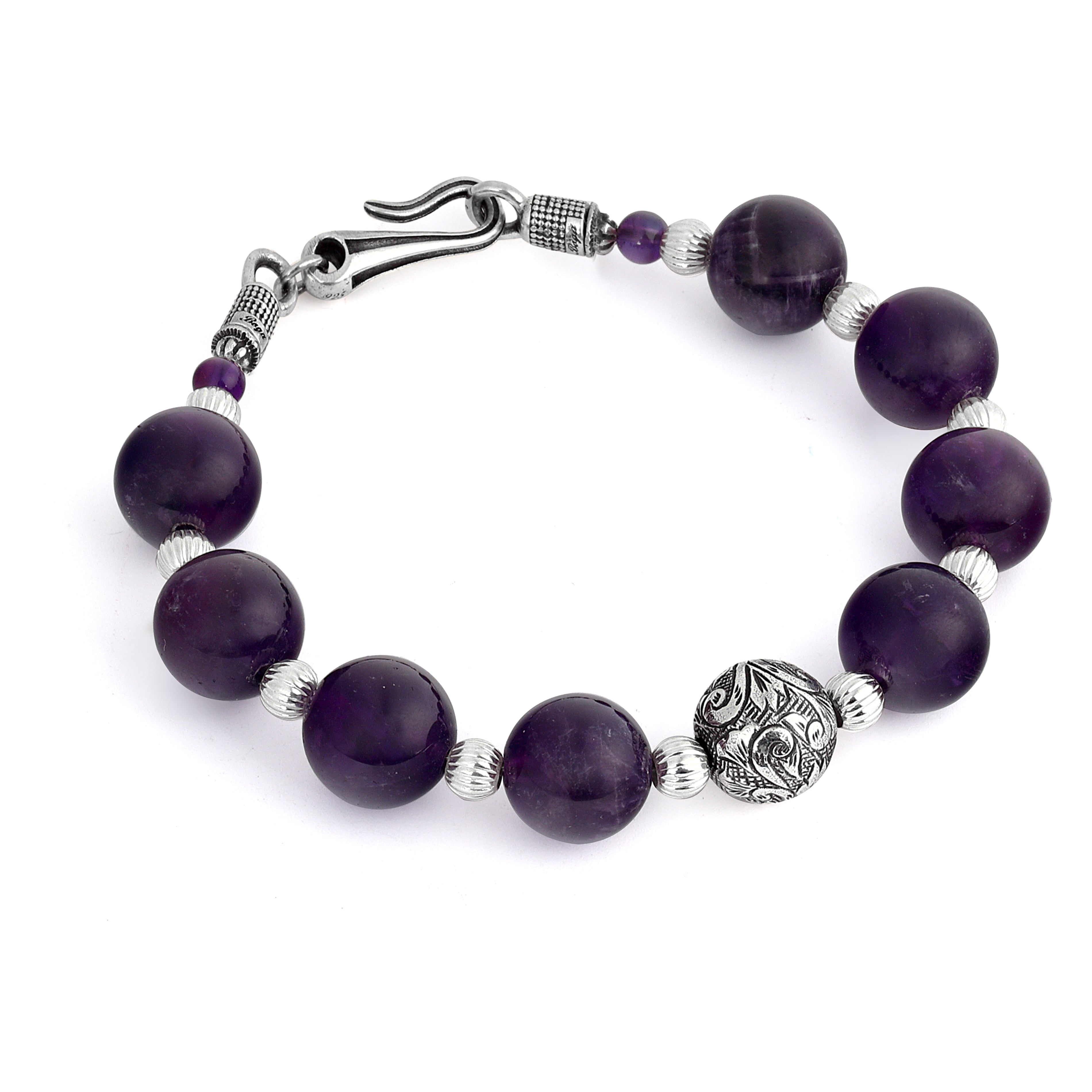 Engraved Gemstone Hook Bracelet in Sterling Silver