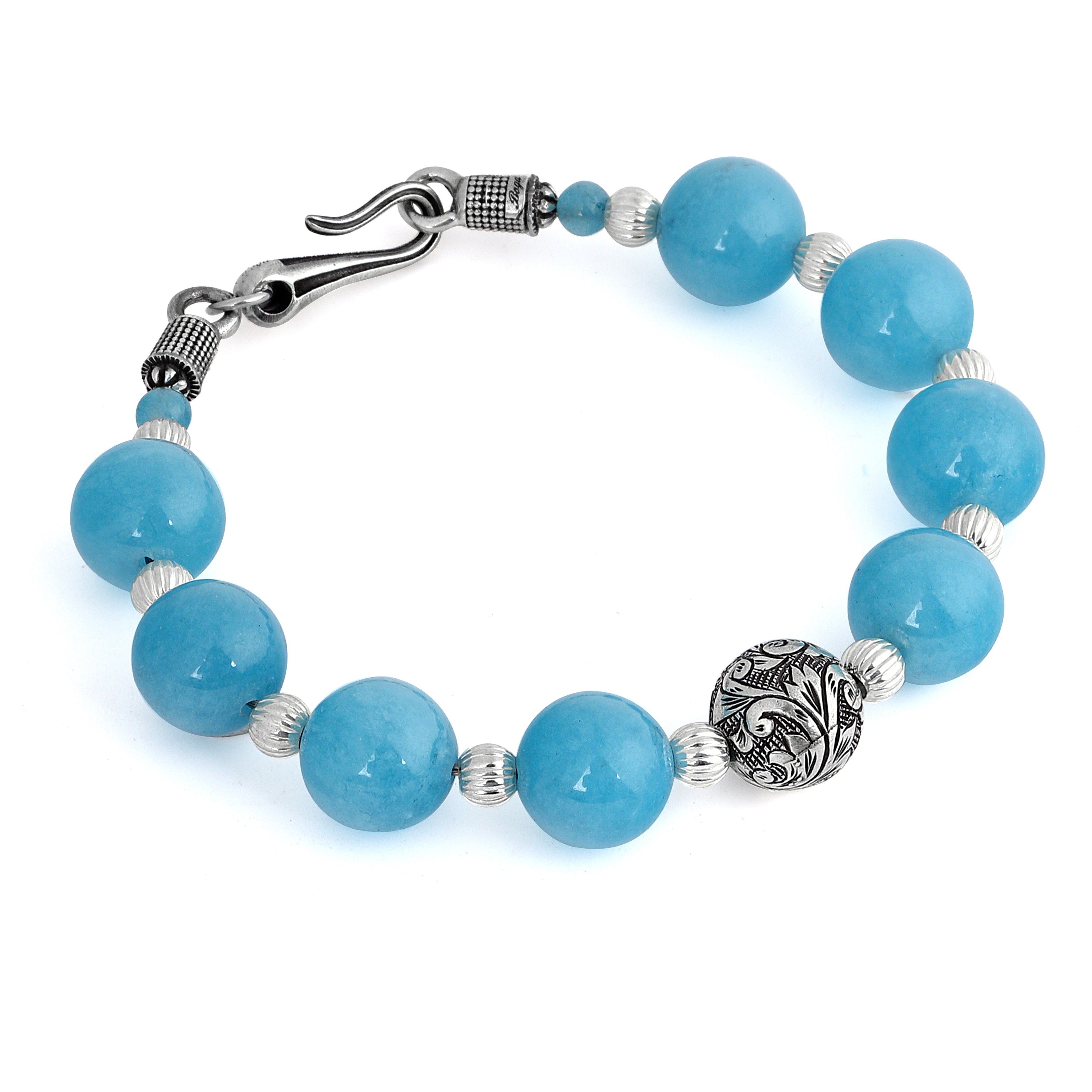 Engraved Gemstone Hook Bracelet in Sterling Silver