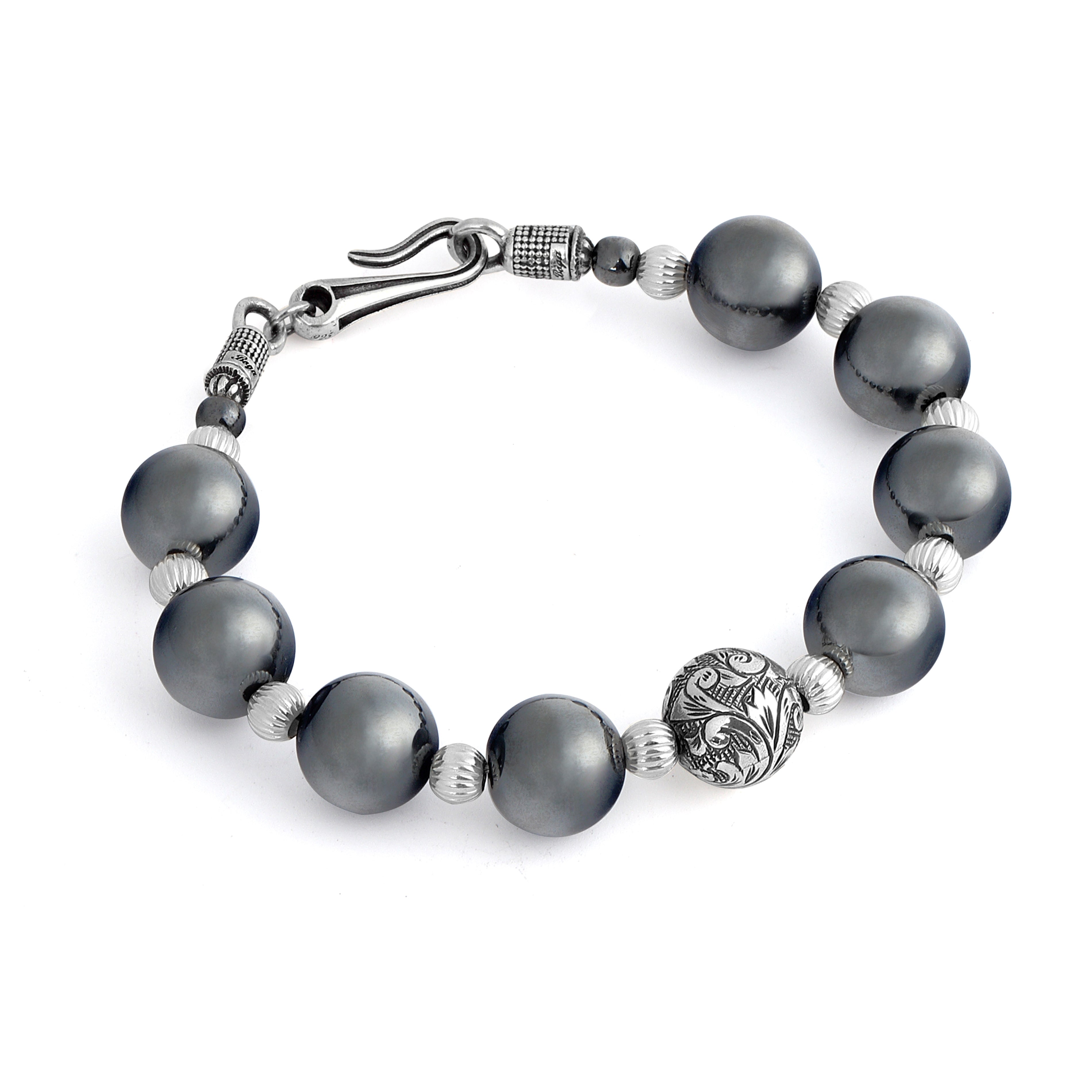 Engraved Gemstone Hook Bracelet in Sterling Silver