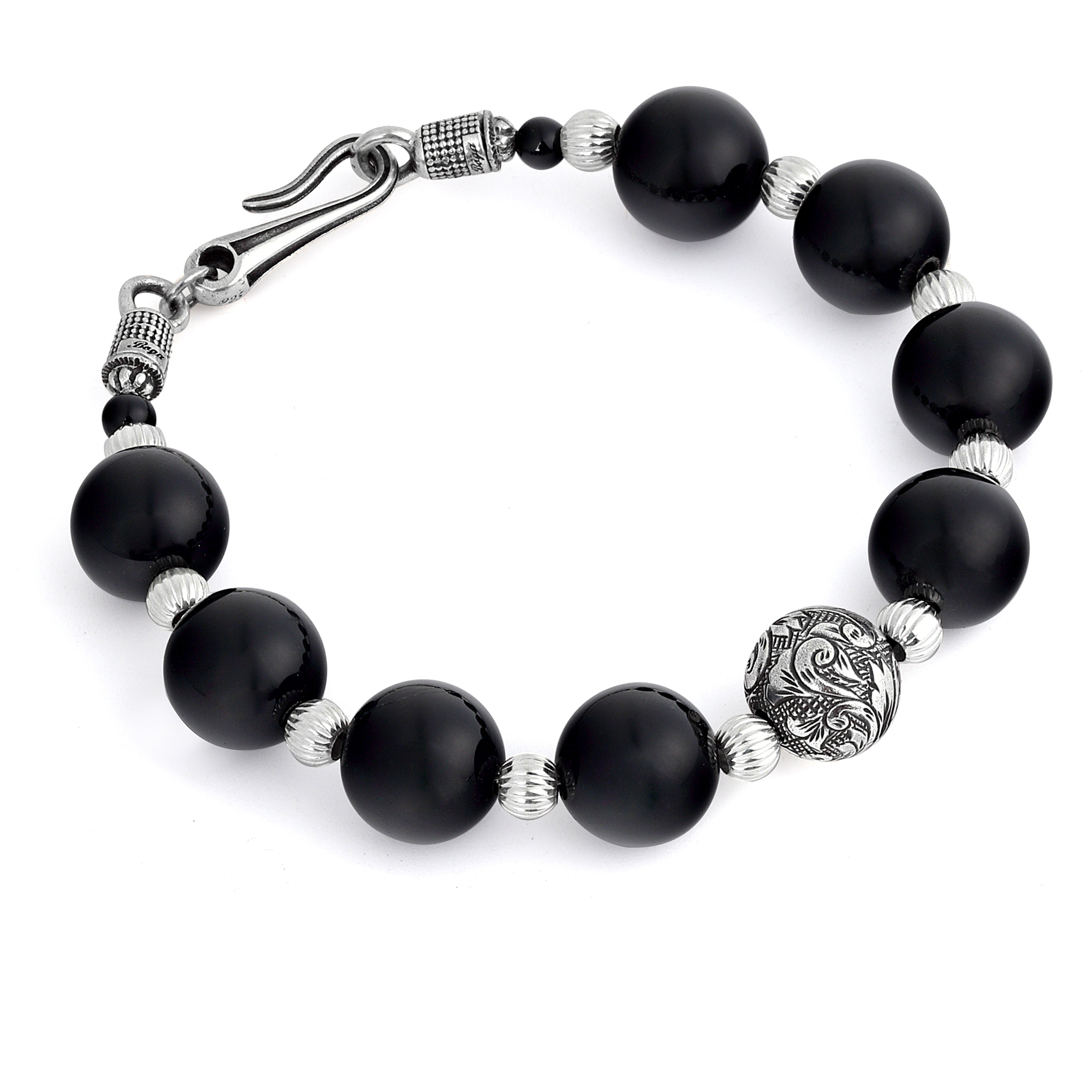 Engraved Gemstone Hook Bracelet in Sterling Silver