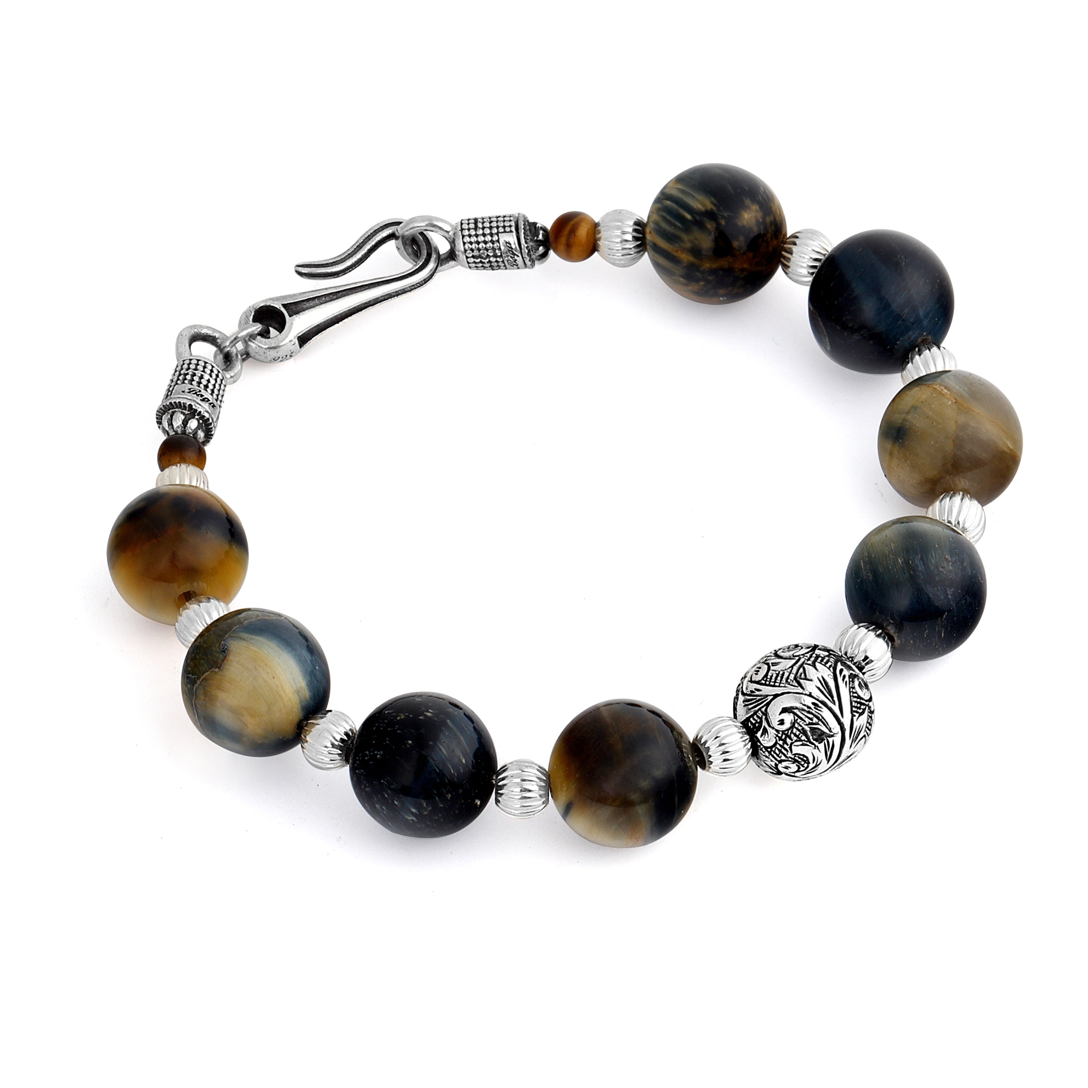 Engraved Gemstone Hook Bracelet in Sterling Silver