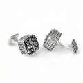 Engraved Cap Dia Zircon Cufflinks in Sterling Silver