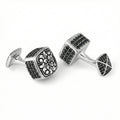 Engraved Cap Dia Zircon Cufflinks in Sterling Silver