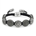 Engraved Circular Zircon Snake Macrame Bracelet in Sterling Silver