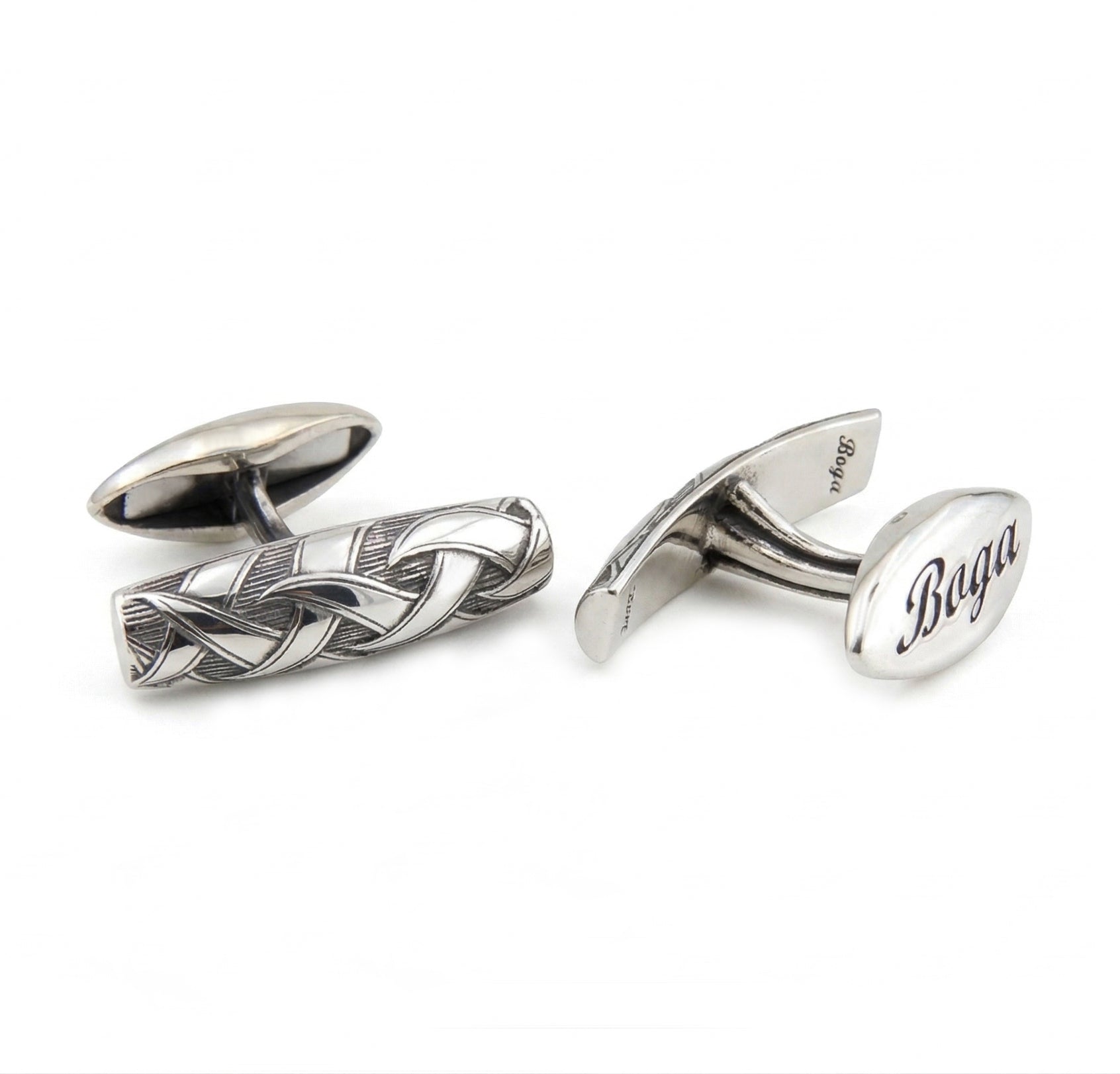 Engraved Diagonal Curve Cufflinks in Sterling Silver