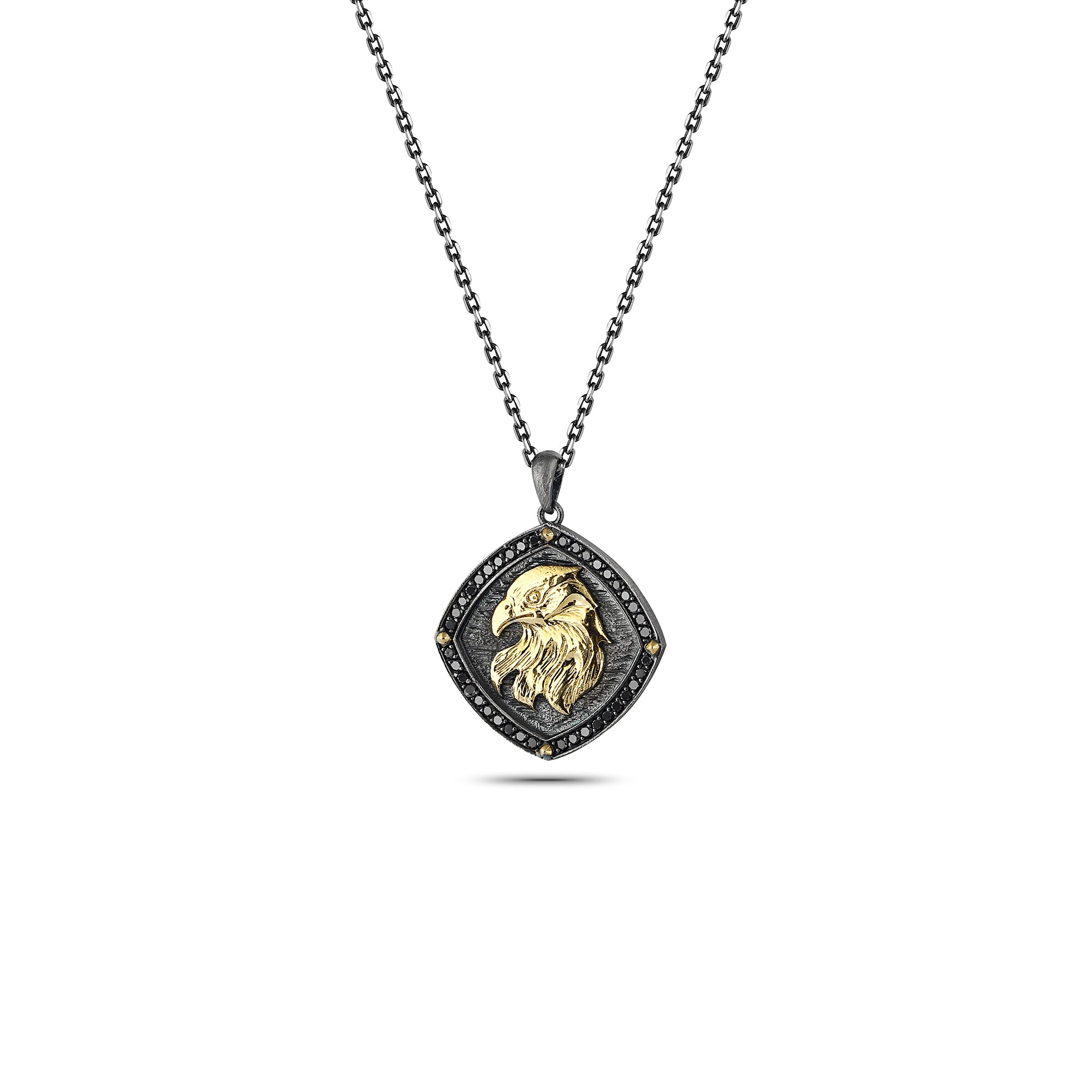 Engraved Eagle Curved Square 14K Sterling Silver in Sterling Silver & 14K Gold