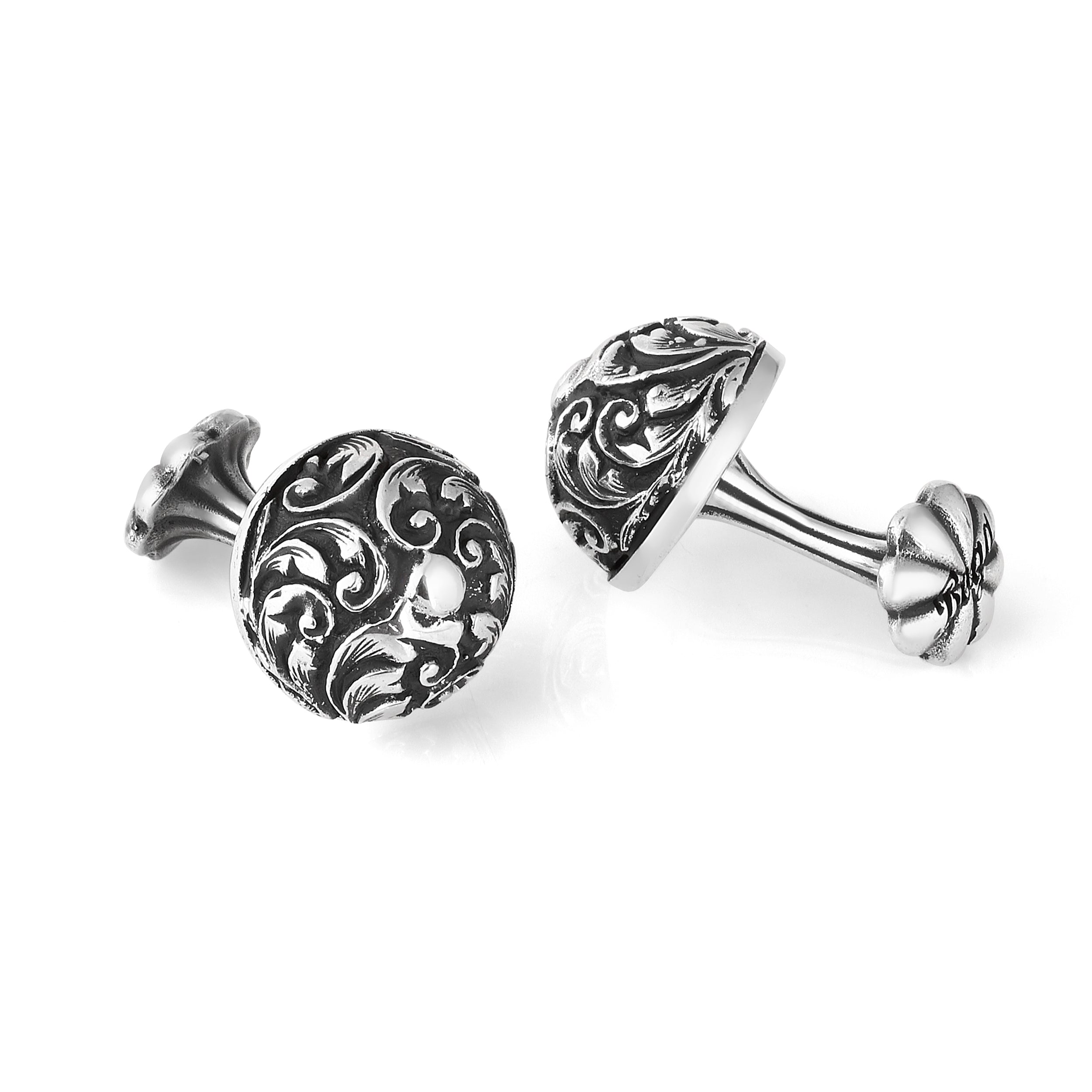 Engraved Floral Sphere Cufflinks in Sterling Silver