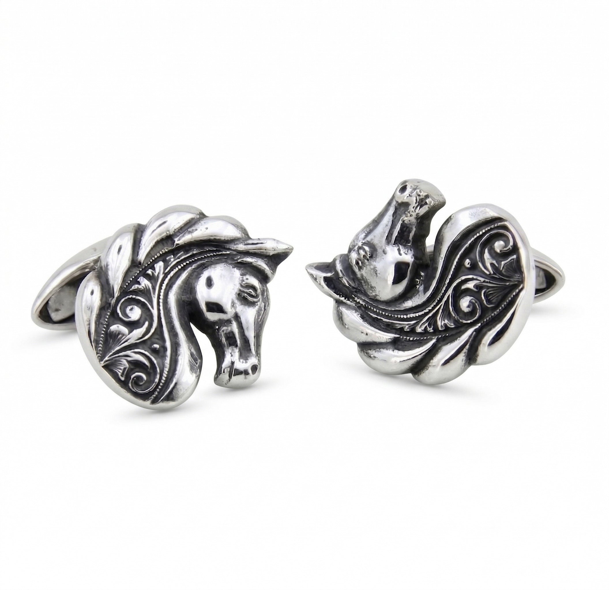 Engraved Horse Cufflinks in Sterling Silver
