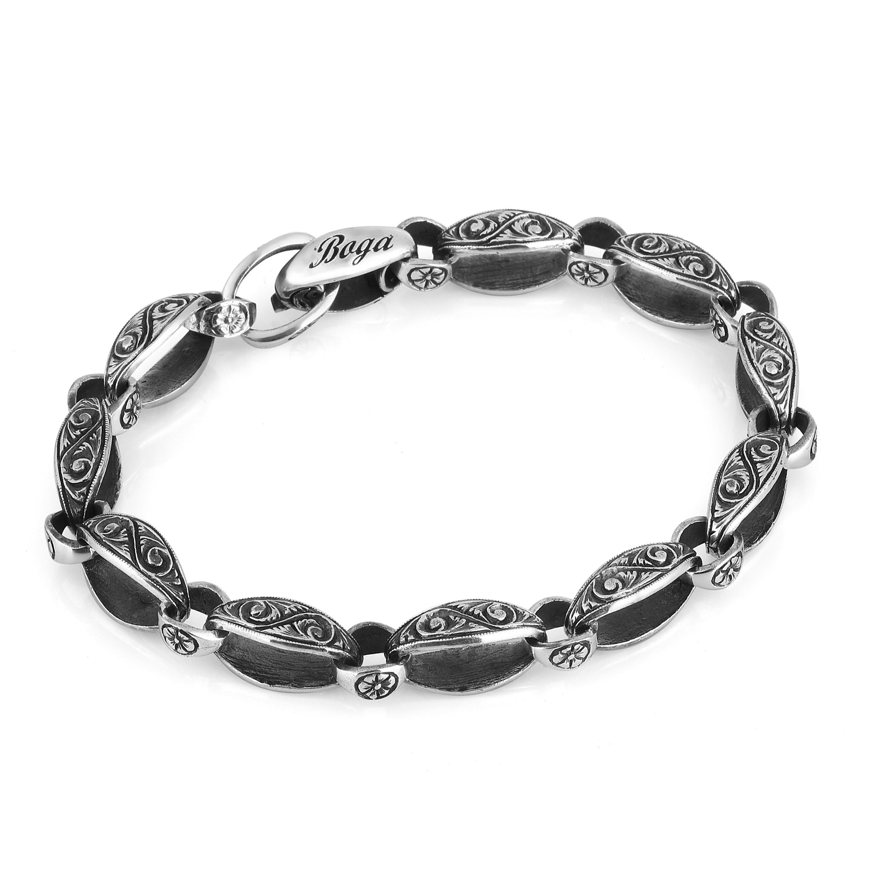 Engraved Loop Chain Bracelet in Sterling Silver