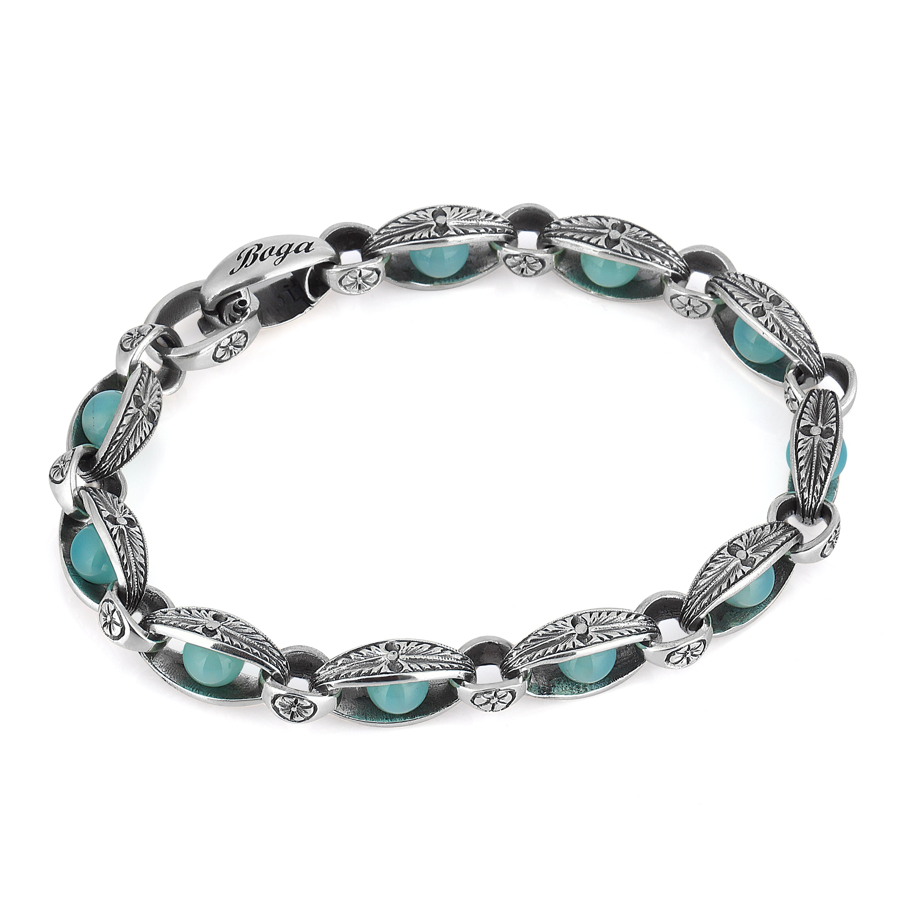 Engraved Loop Gemstone Chain Bracelet in Sterling Silver