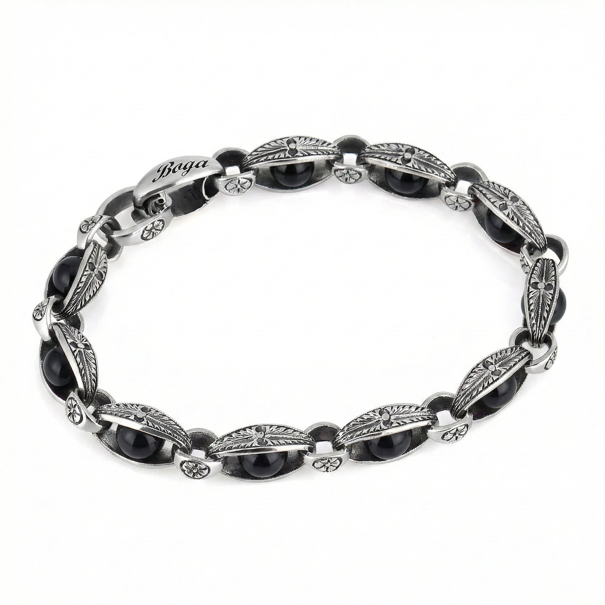 Engraved Loop Gemstone Chain Bracelet in Sterling Silver
