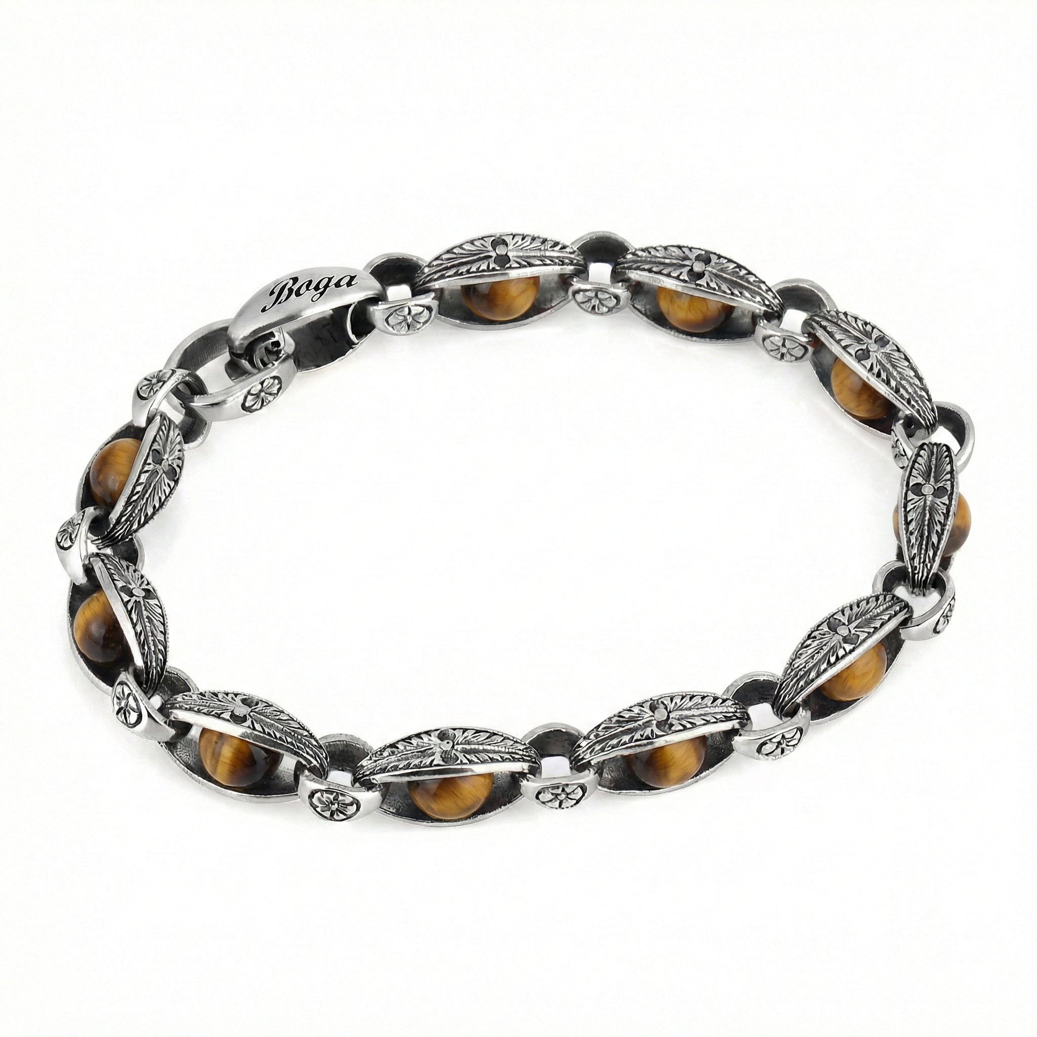 Engraved Loop Gemstone Chain Bracelet in Sterling Silver