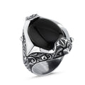 Engraved Oval Stud Gemstone Ring in Sterling Silver