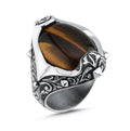 Engraved Oval Stud Gemstone Ring in Sterling Silver