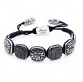 Engraved Rds Zircon Snake Macrame Bracelet in Sterling Silver