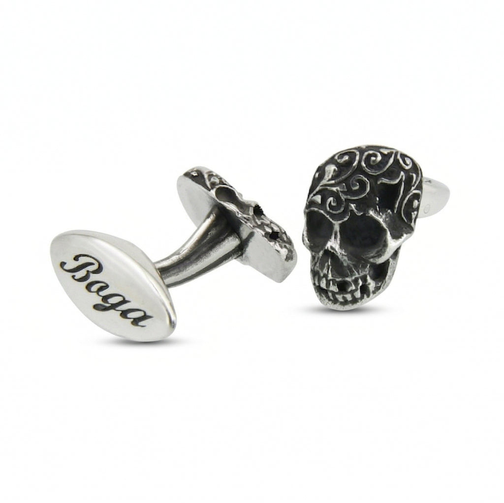 Engraved Skull Cufflinks in Sterling Silver