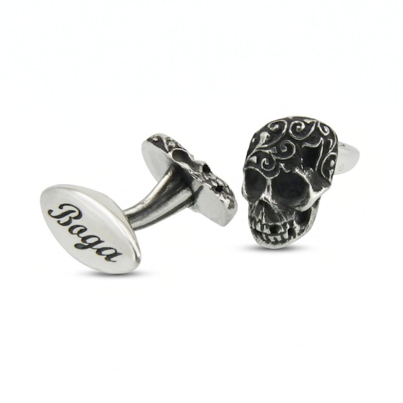 Engraved Skull Cufflinks in Sterling Silver