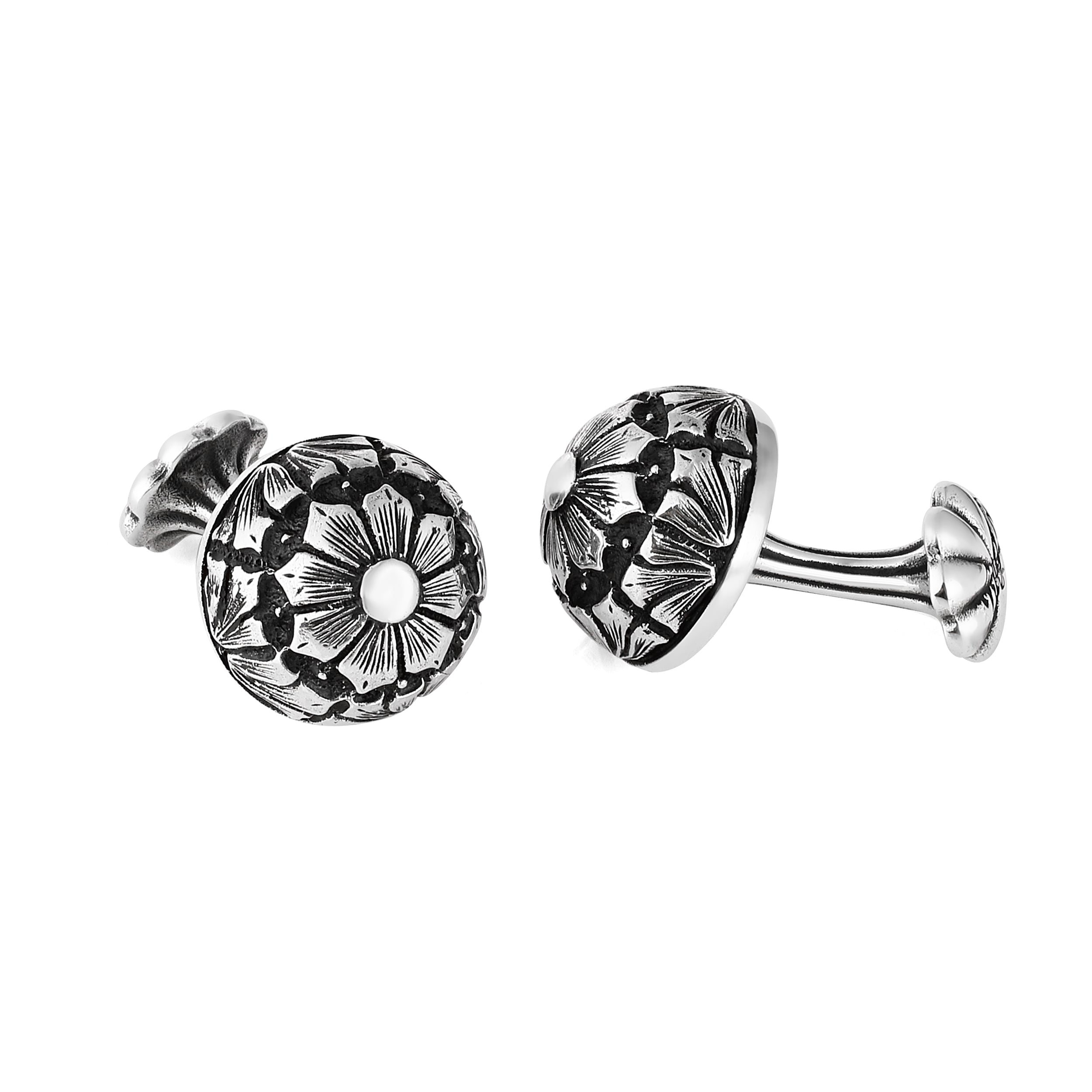 Engraved Sphere Cufflinks in Sterling Silver