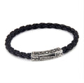 Engraved Square Leather Bracelet in Sterling Silver