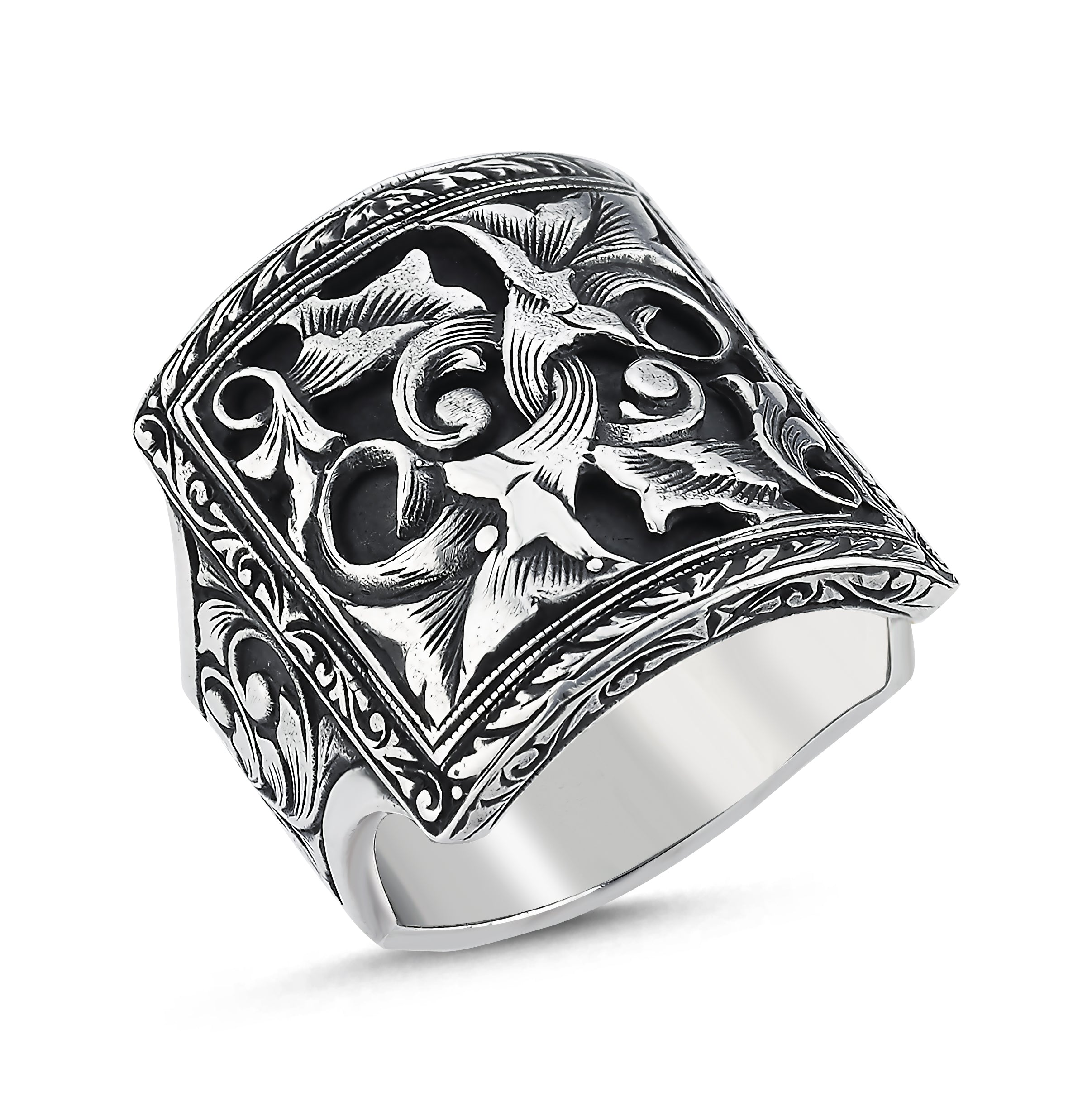 Engraved Square Ring in Sterling Silver