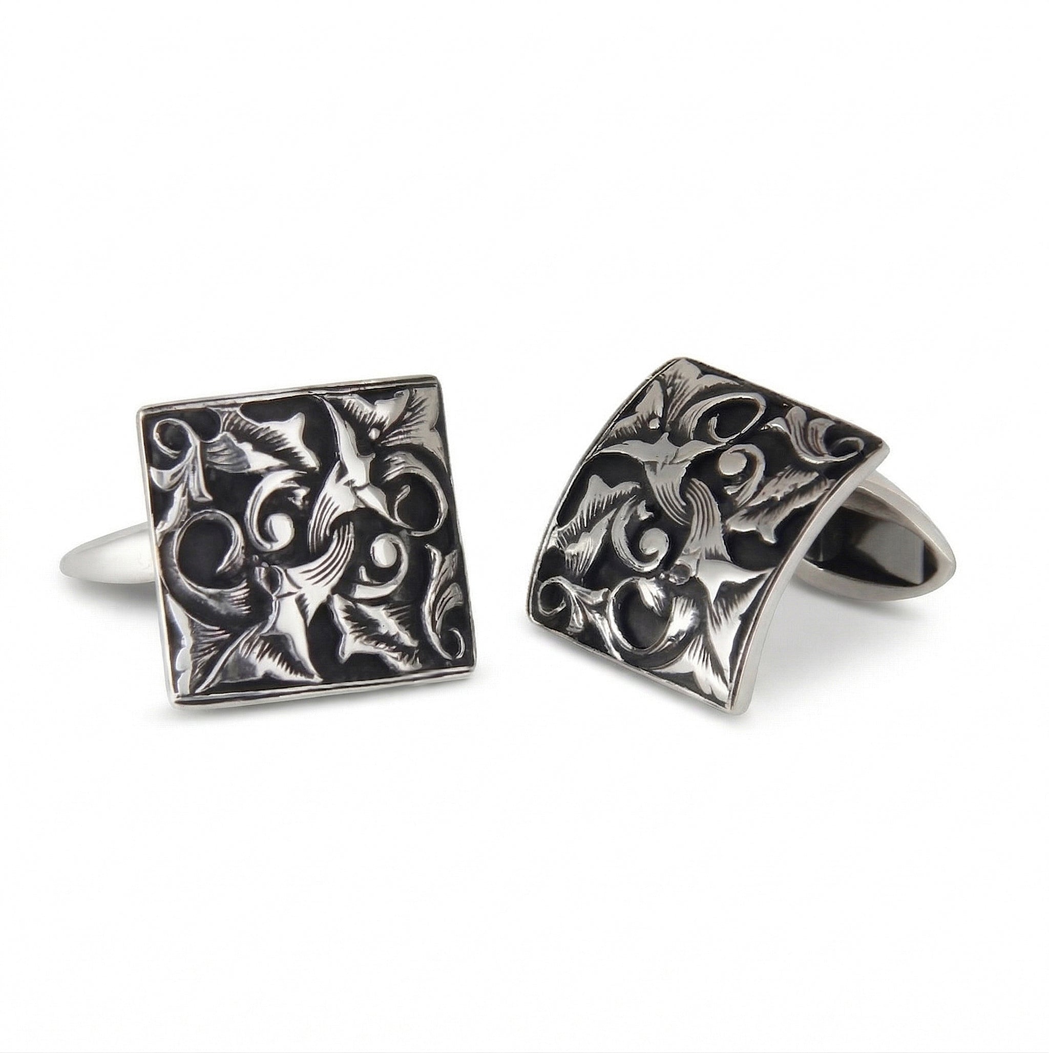 Engraved Square Cufflinks in Sterling Silver