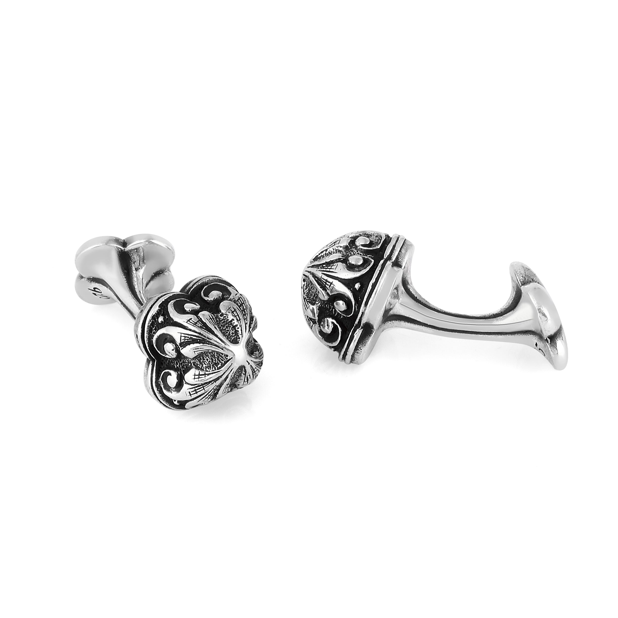 Engraved Sultan Small Cufflinks in Sterling Silver