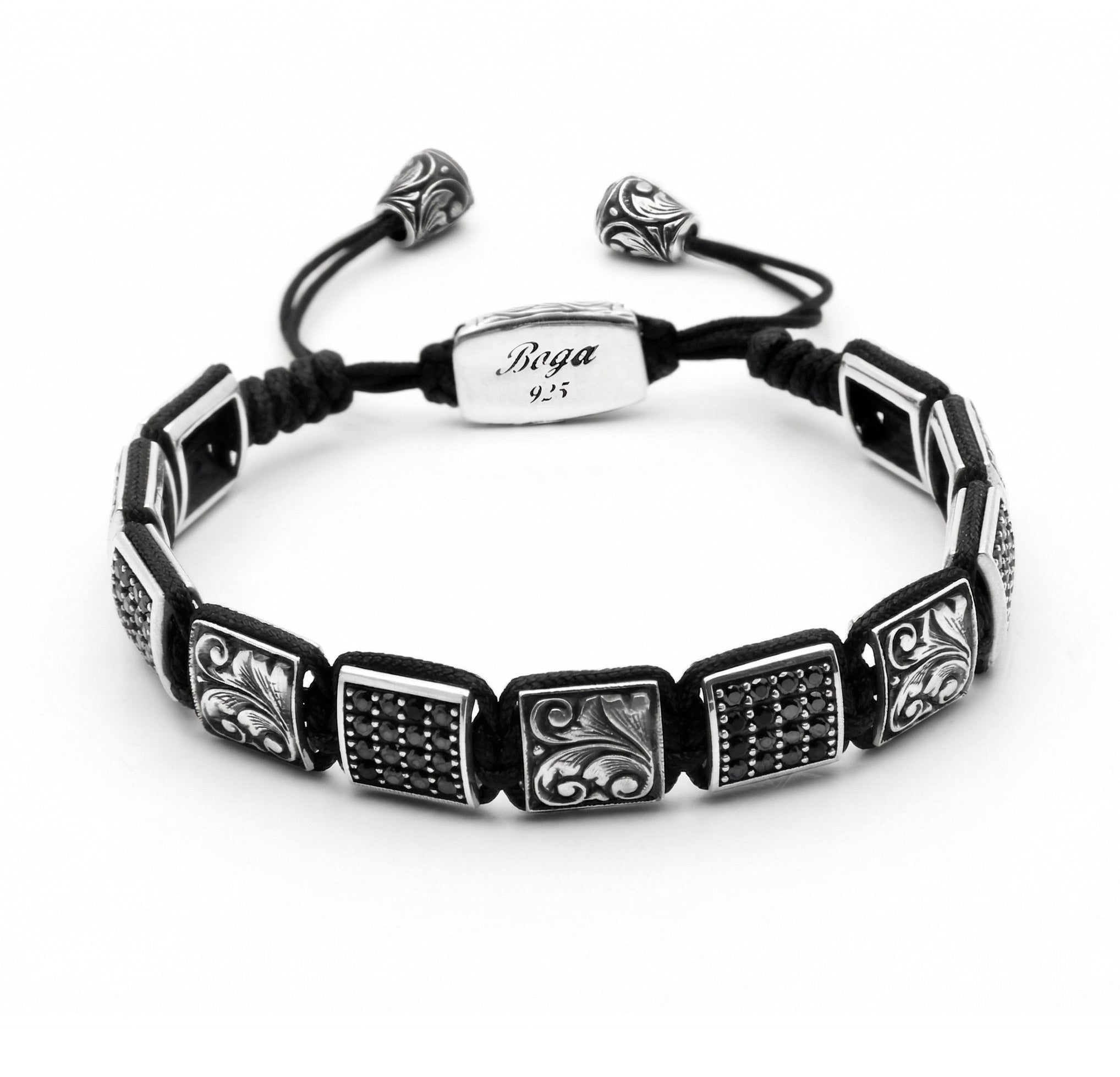 Engraved Zircon Macrame Bracelet in Sterling Silver