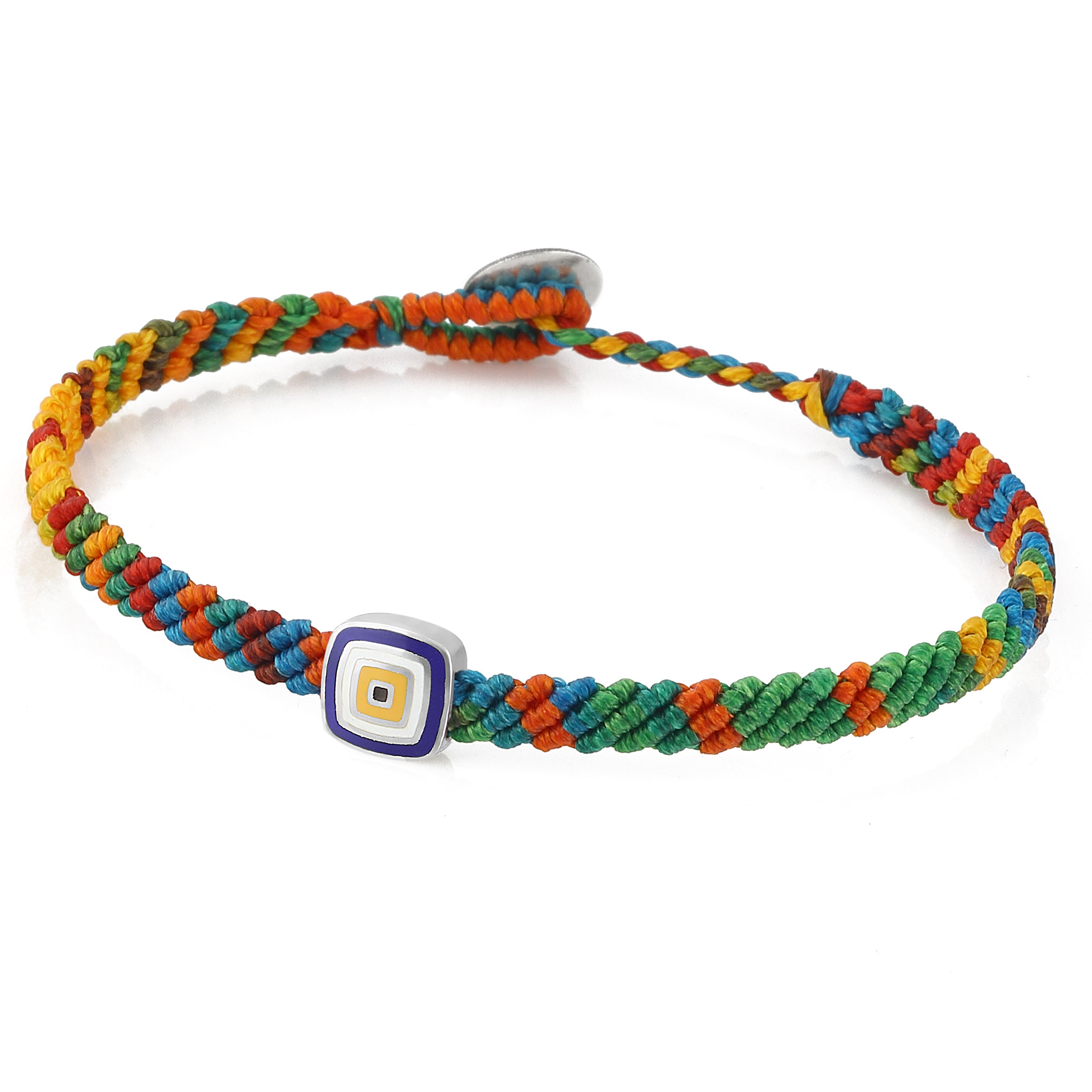 Evil Eye Square Macrame Bracelet in Sterling Silver
